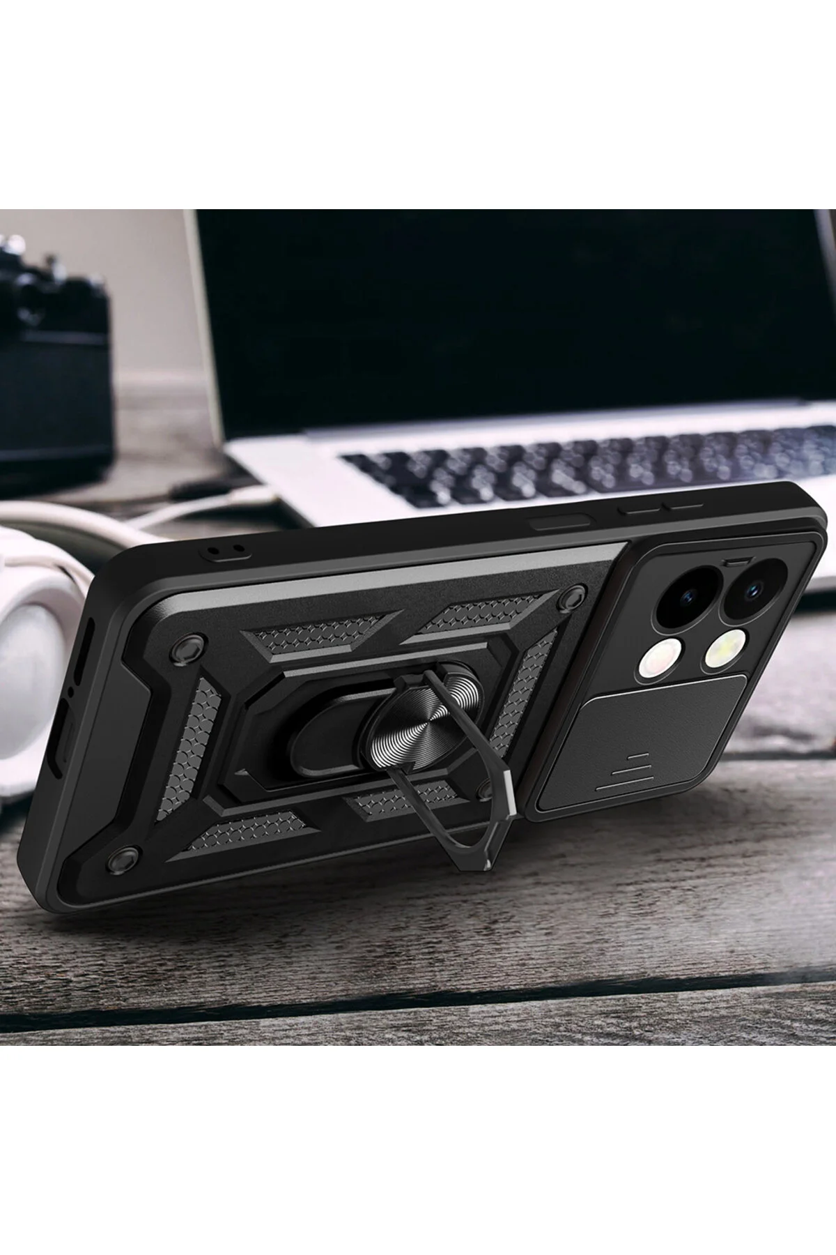 Vivo Y28 Kılıf Yüzüklü Stand Olabilen Kamera Korumalı Magnetic Tpu Tank Kapak