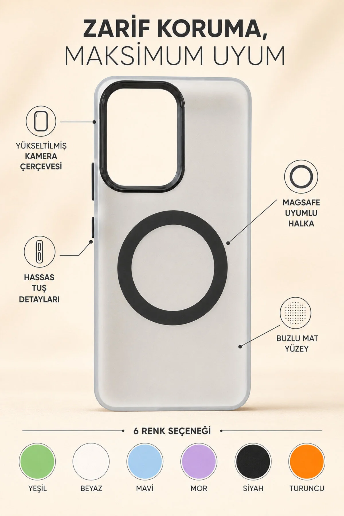 Redmi Note 13 4G MagSafe Uyumlu Buzlu Mat Kamera Korumalı İnce Silikon Kılıf - Siyah