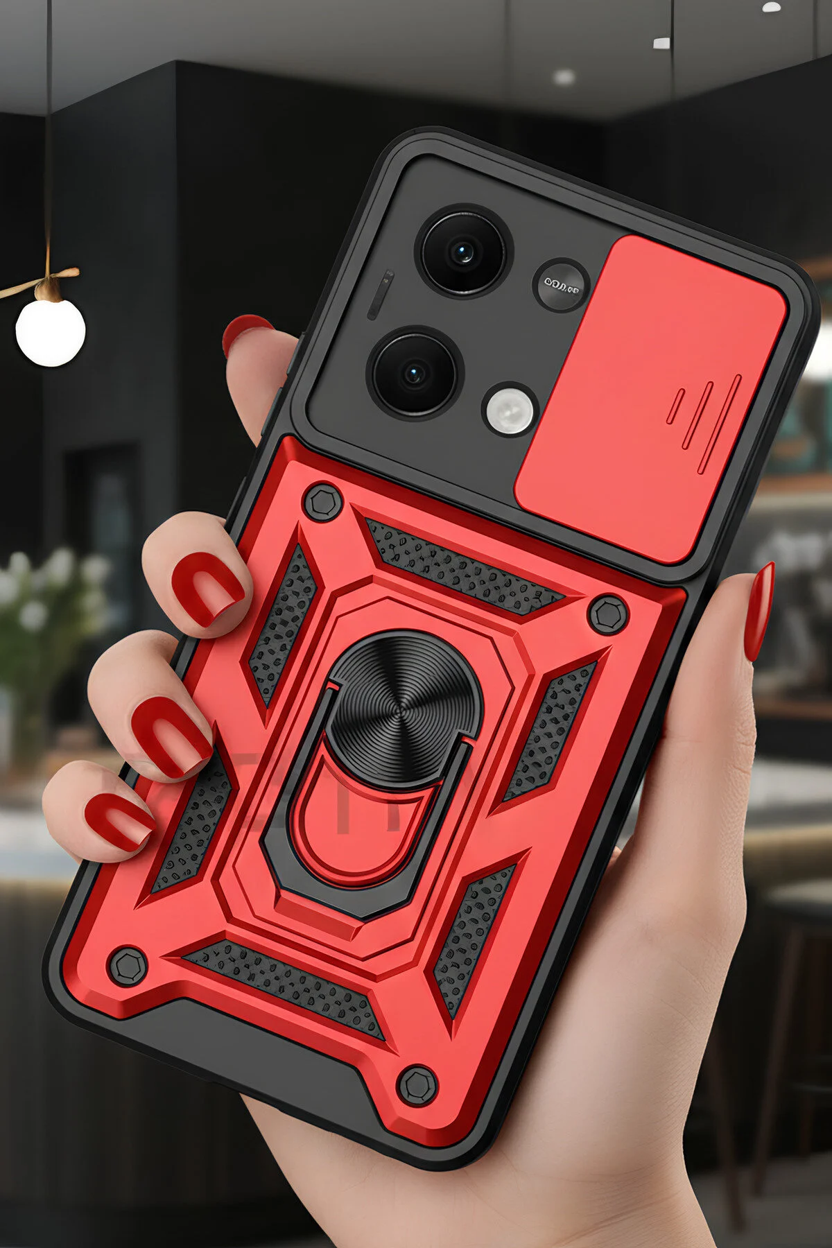 Poco X6 Kılıf Sürgülü Kamera Korumalı Yüzüklü Stand Olabilen Magnetic Tpu Tank Kapak