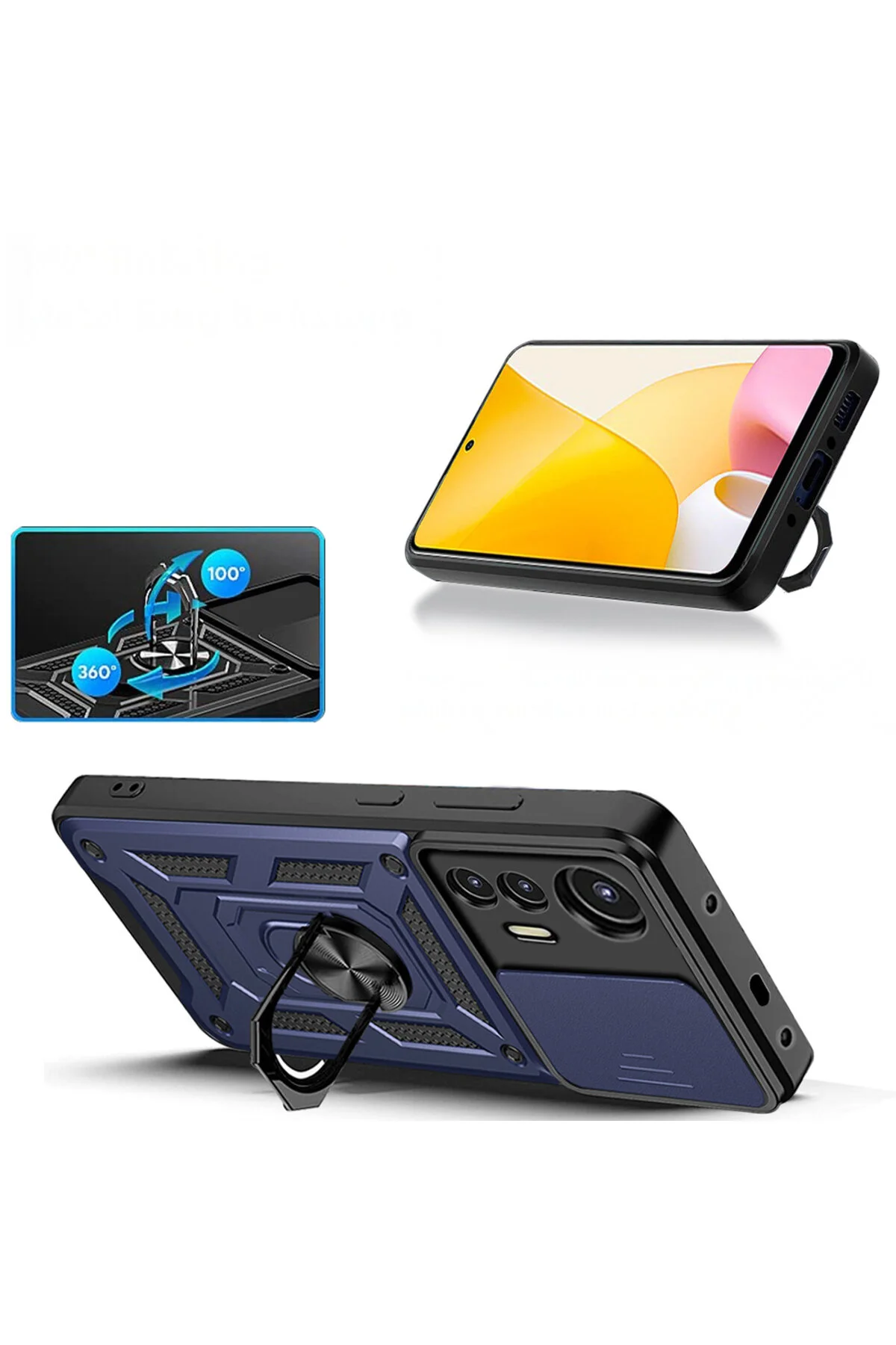 Xiaomi Mi 13 Ultra Kılıf Magnetik Standlı Sürgülü Kamera Korumalı TPU Tank Kapak