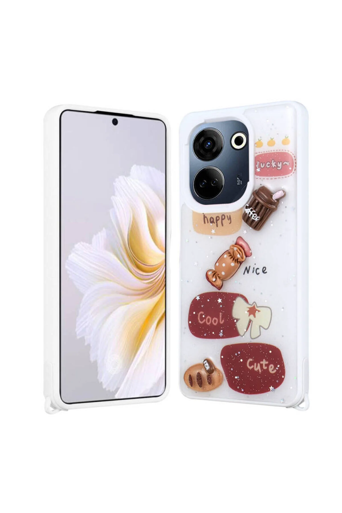 Tecno Camon 20 Uyumlu Parlayan Sıvılı Simli Kabartmalı Figürlü  Kılıf
