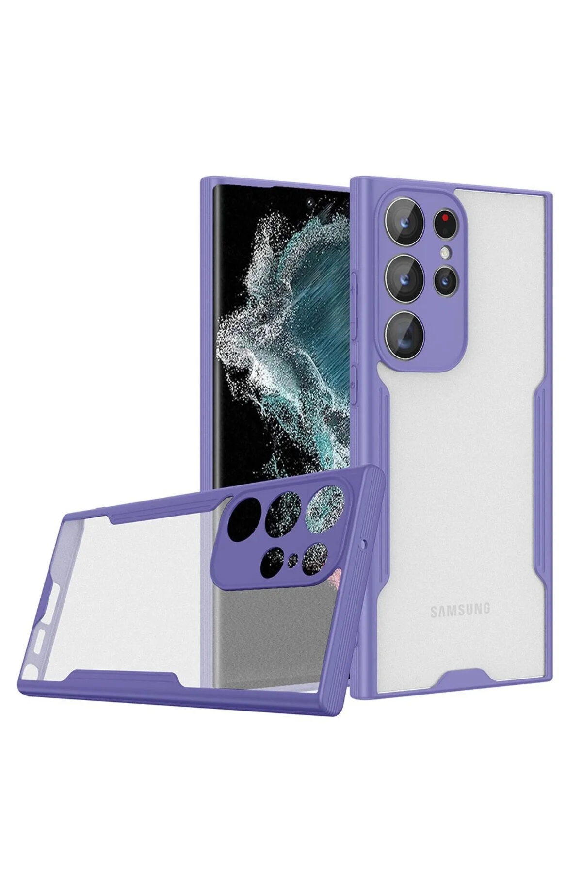 Samsung Galaxy S23 Ultra Uyumlu Kenarları Renkli Arkası Buzlu Bumper Kılıf