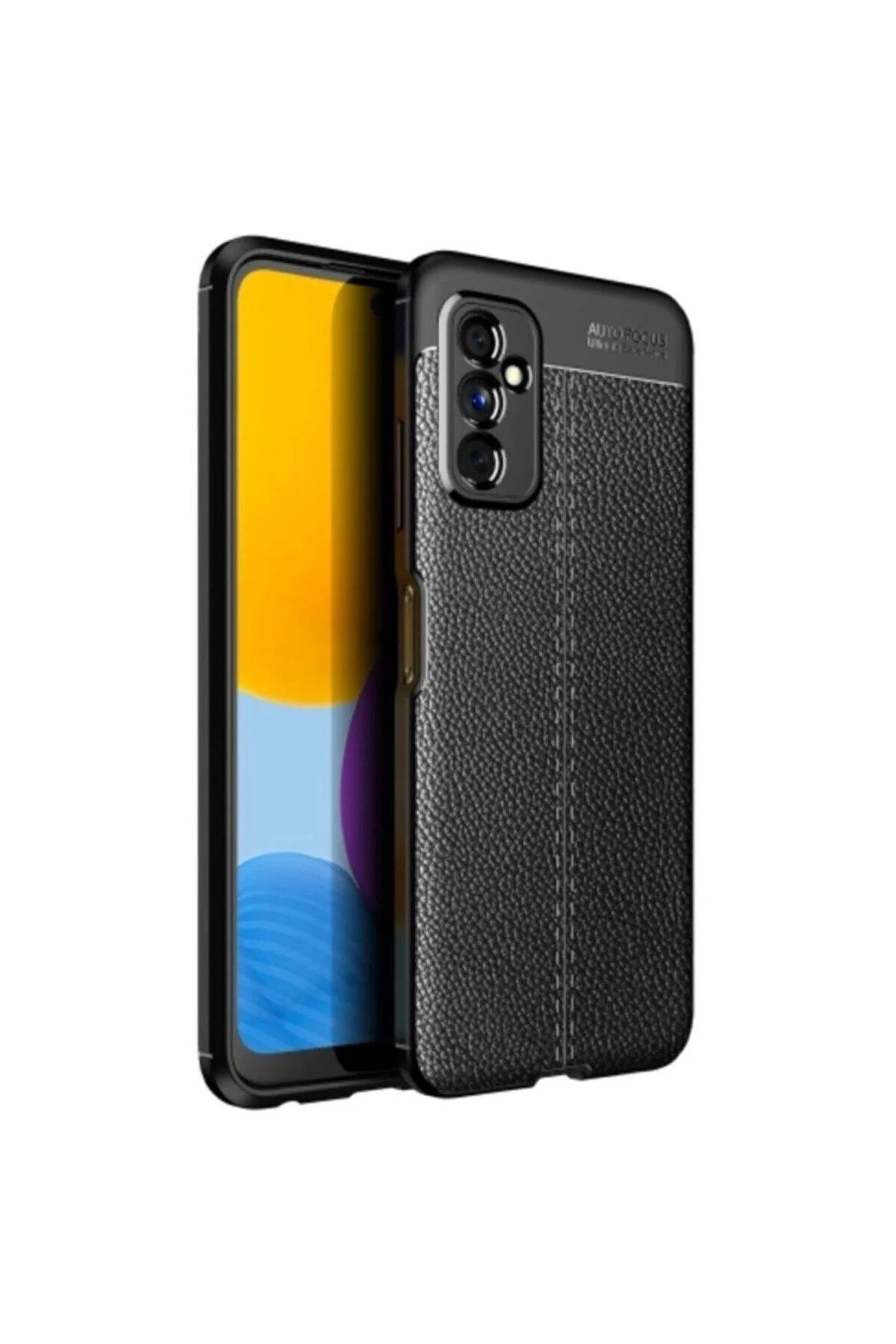 Samsung Galaxy M52 5G İçin Uyumlu Deri Tasarımlı Elde Kaymaz Korumalı Silikon Kılıf