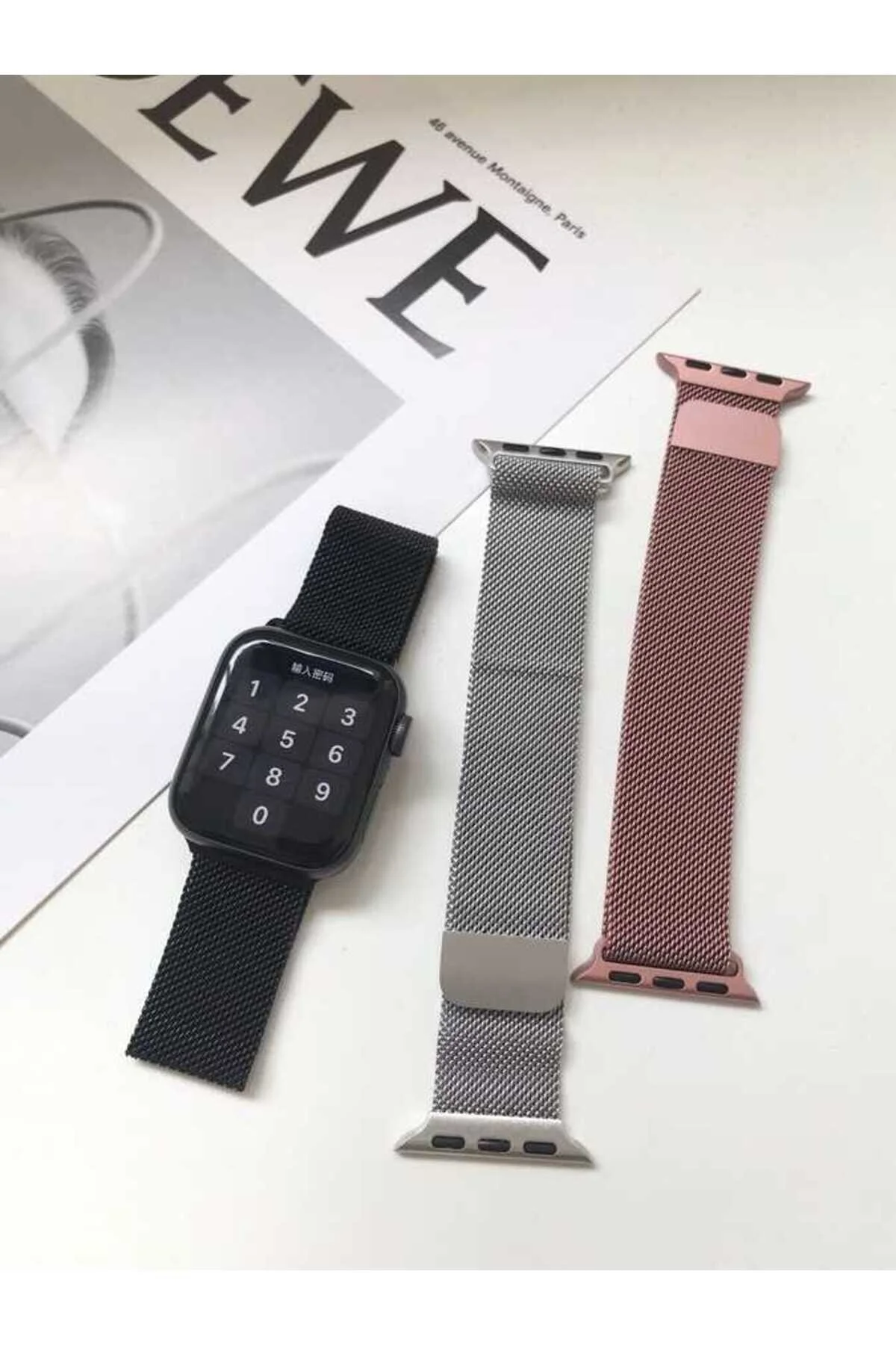 Watch 44mm İçin Uyumlu Renkli Metal Hasır Kordon