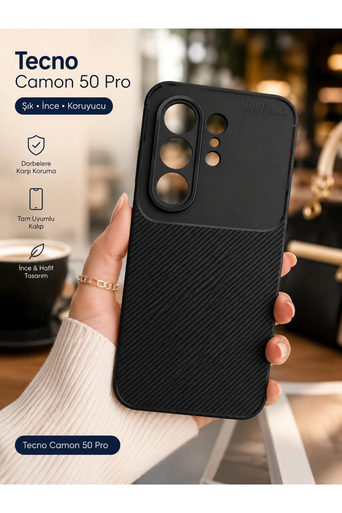 Tecno Camon 50 Pro Uyumlu Kılıf Karbon Tasarımlı İnce Yapılı Kamera Korumalı Kapak