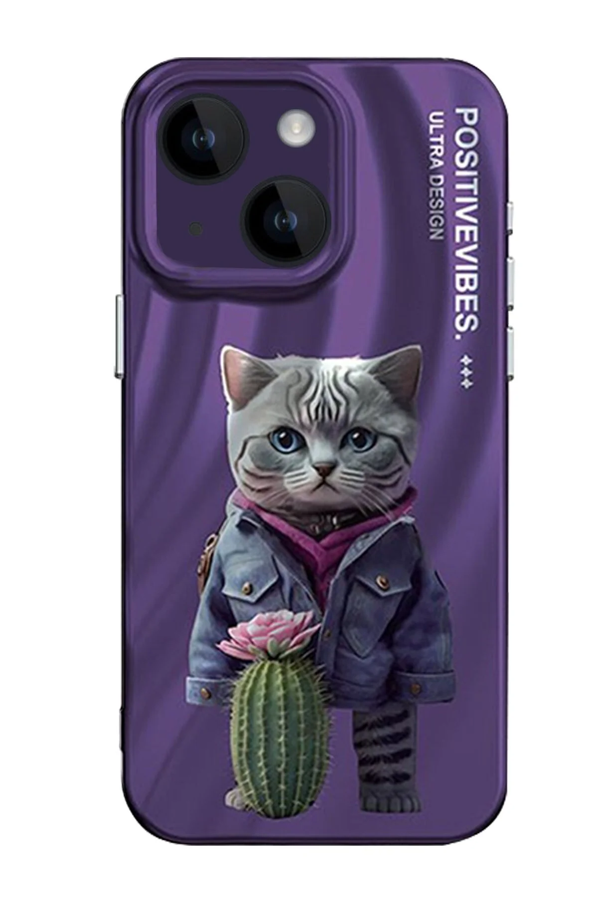 iPhone 15 Uyumlu Yeni Tasarımlı Desenli Kamera Korumalı Kılıf - Kedi