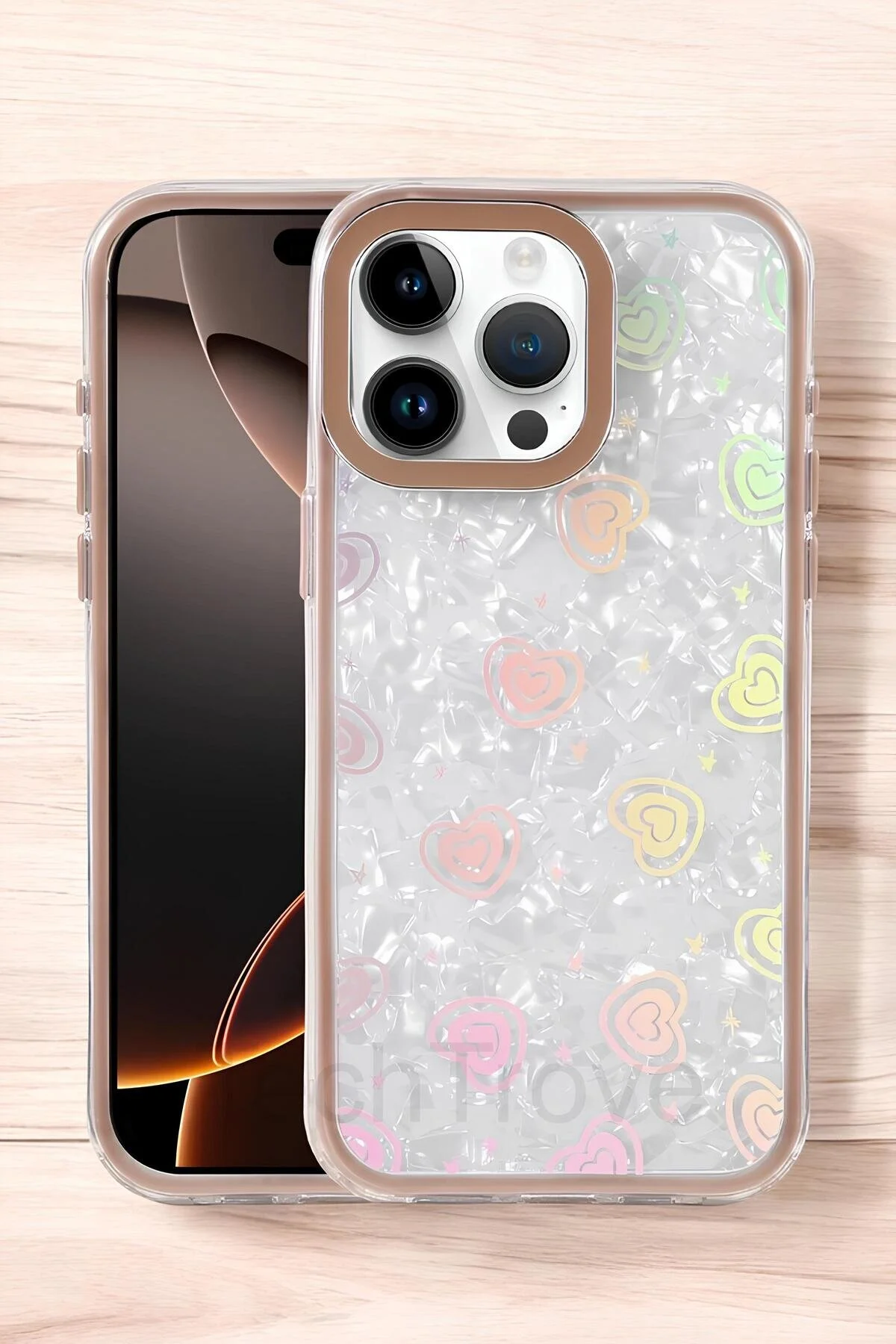 iPhone 16 Pro Max Kılıf Renkli Kalp Desenli Darbe Korumalı Ultra Lüks Kapak