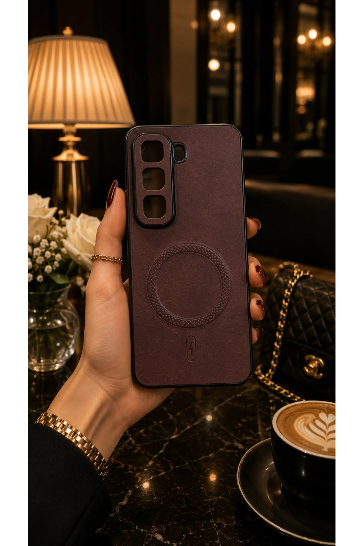 İnfinix Hot 50 Pro Plus Uyumlu MagSafe Destekli Lüks Deri Görünümlü Kamera Korumalı Kılıf
