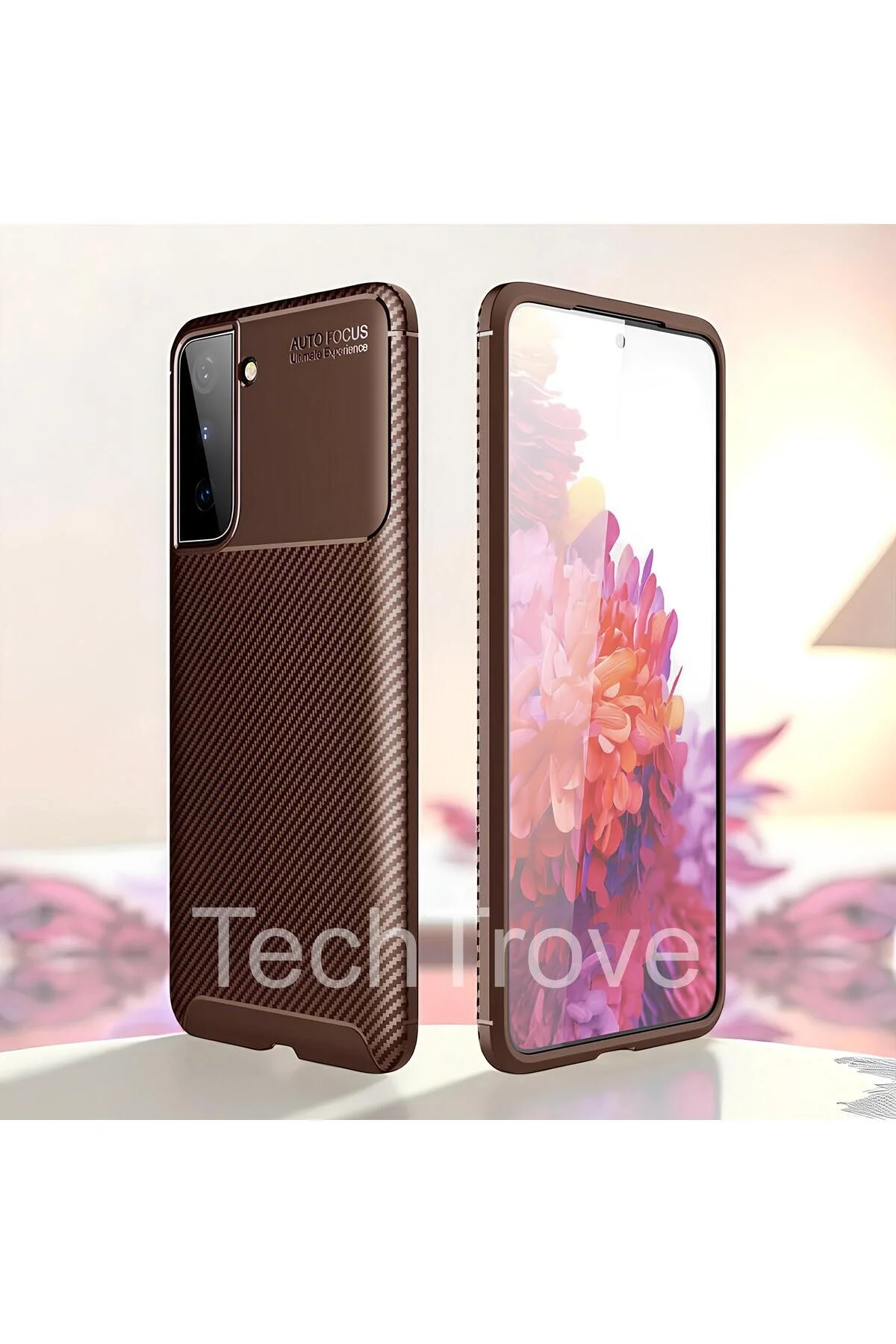 Samsung Galaxy S21 Kılıf Kamera Korumalı Darbe Emici Karbon Fiber Desenli Renk Atmaz Silikon Kapak