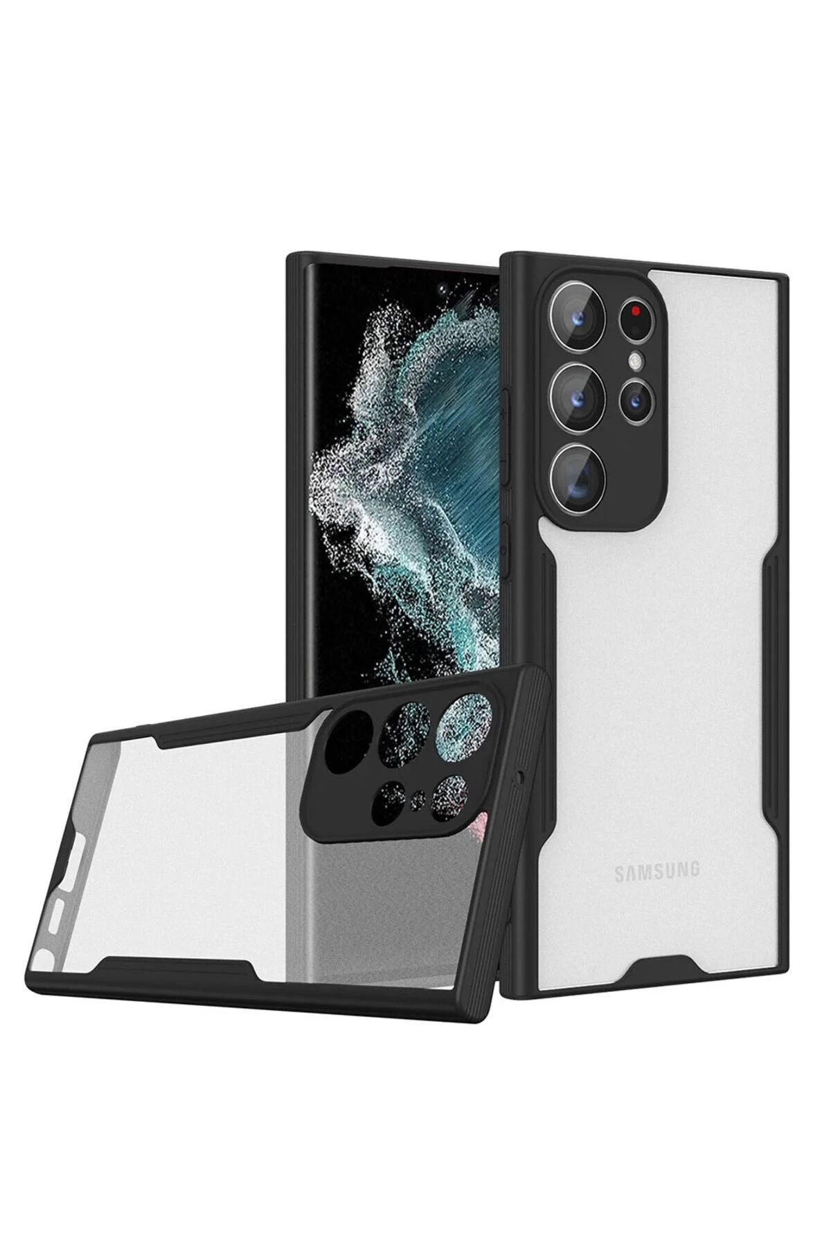 Samsung Galaxy S23 Ultra Uyumlu Kenarları Renkli Arkası Buzlu Bumper Kılıf