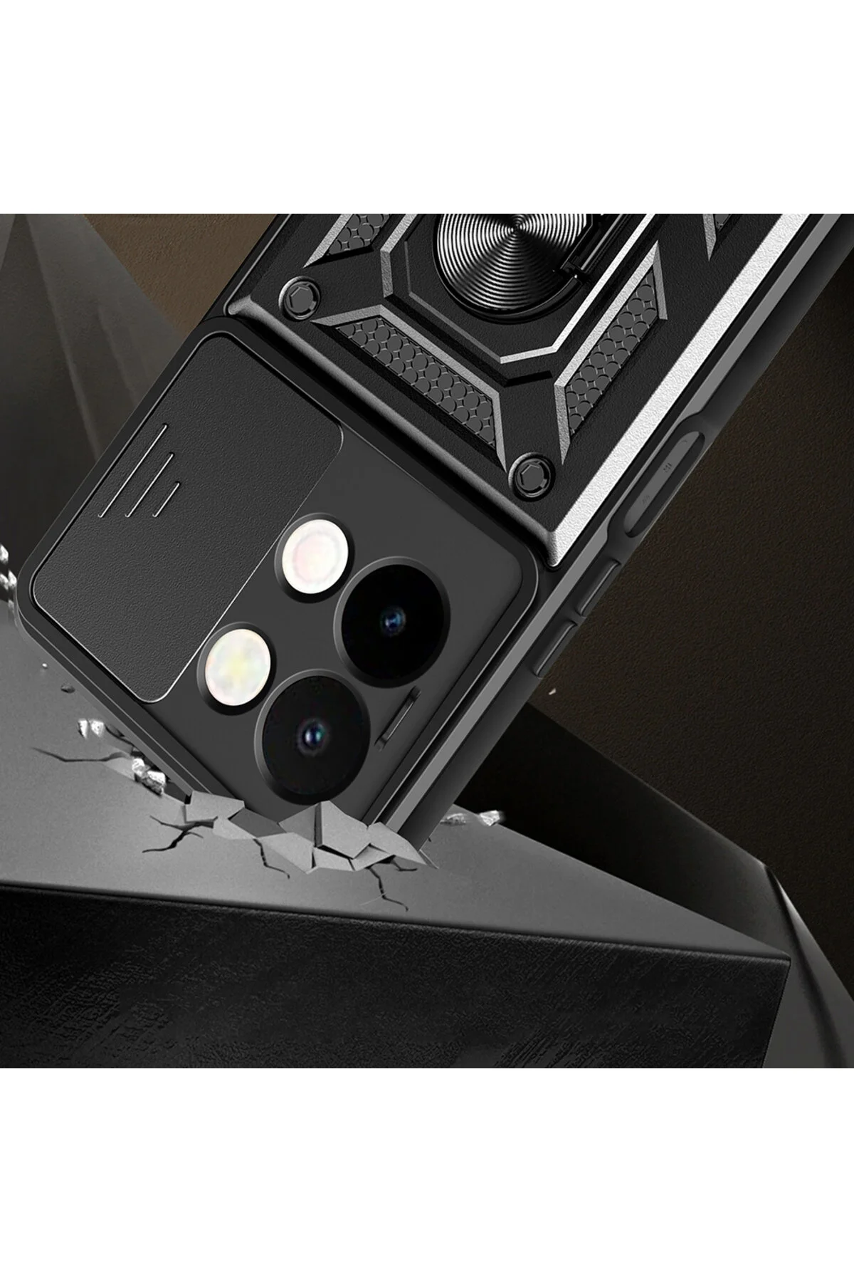 Vivo Y28 Kılıf Yüzüklü Stand Olabilen Kamera Korumalı Magnetic Tpu Tank Kapak