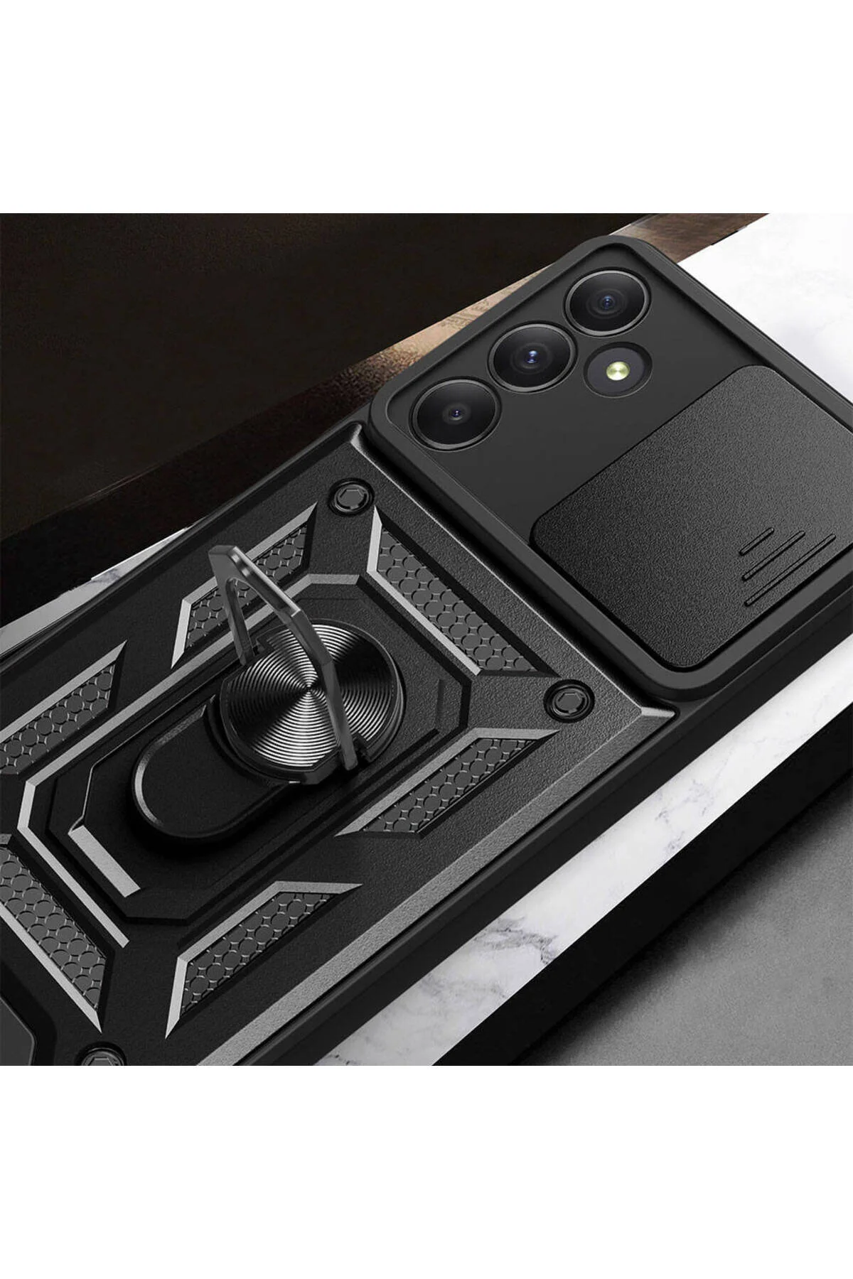 Galaxy A55 Uyumlu Kızaklı Kamera Korumalı Standlı Tank Kılıf