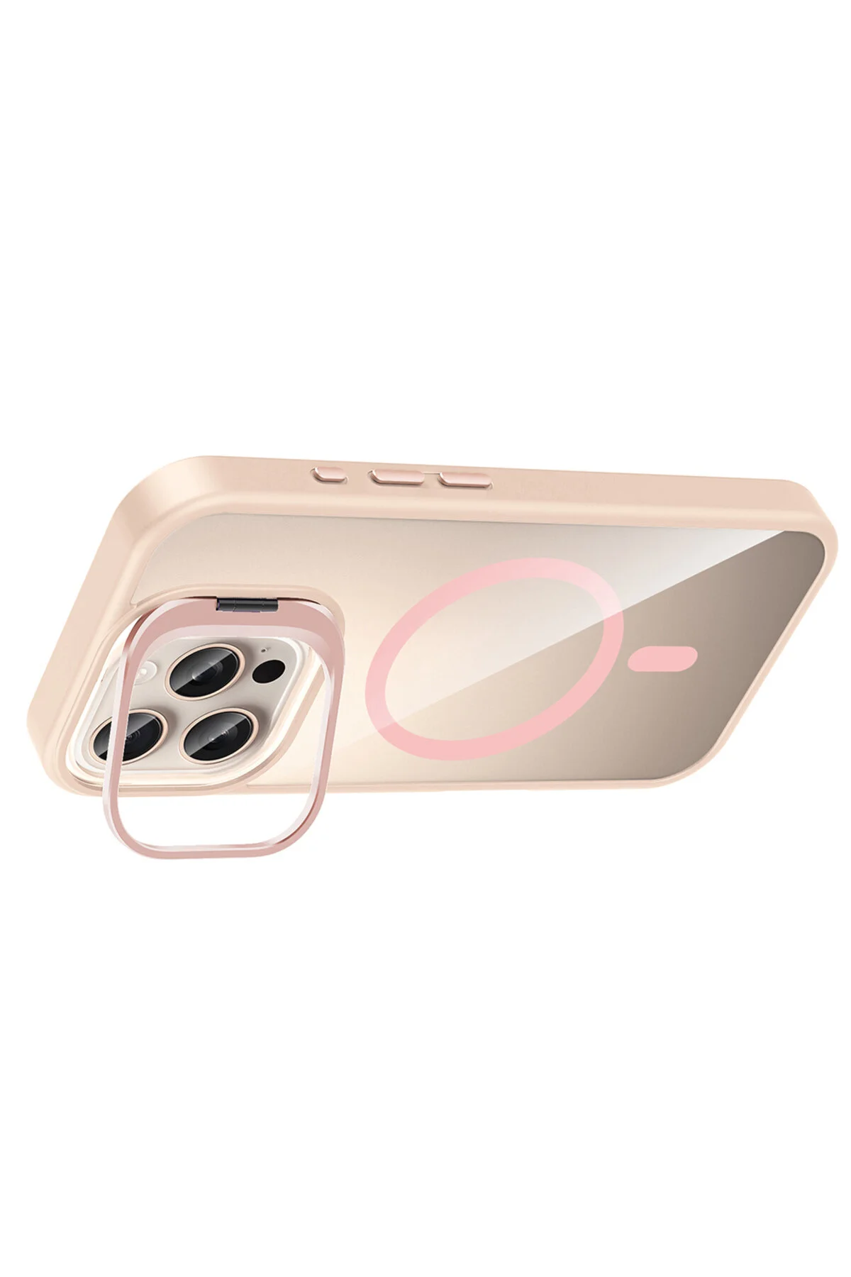 Apple iPhone 16 Pro Kılıf Standlı ve Kamera Lens Hediyeli M-Safe Şarj Özellikli Sararmaz Kılıf