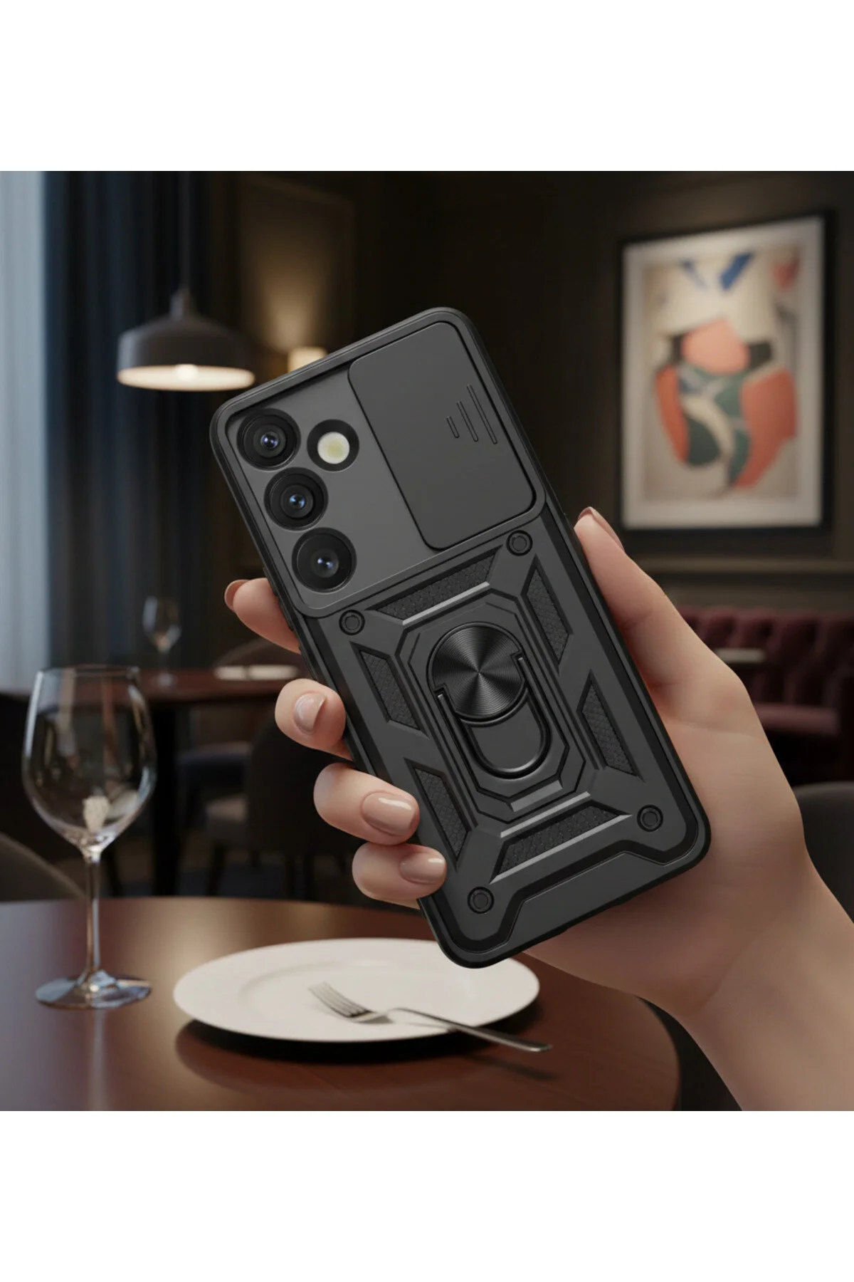 Samsung Galaxy S26 Plus İçin Uyumlu Sürgülü Korumalı Yüzüklü Standlı Magnetic Tpu Tank Kapak