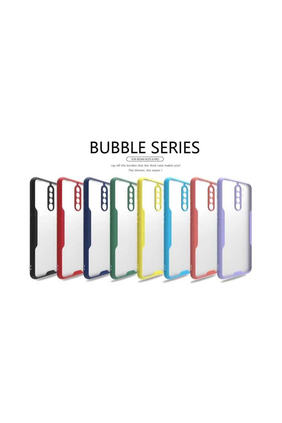 Xiaomi Redmi Note 8 Pro Uyumlu Kenarları Renkli Arkası Buzlu Bumper Kılıf