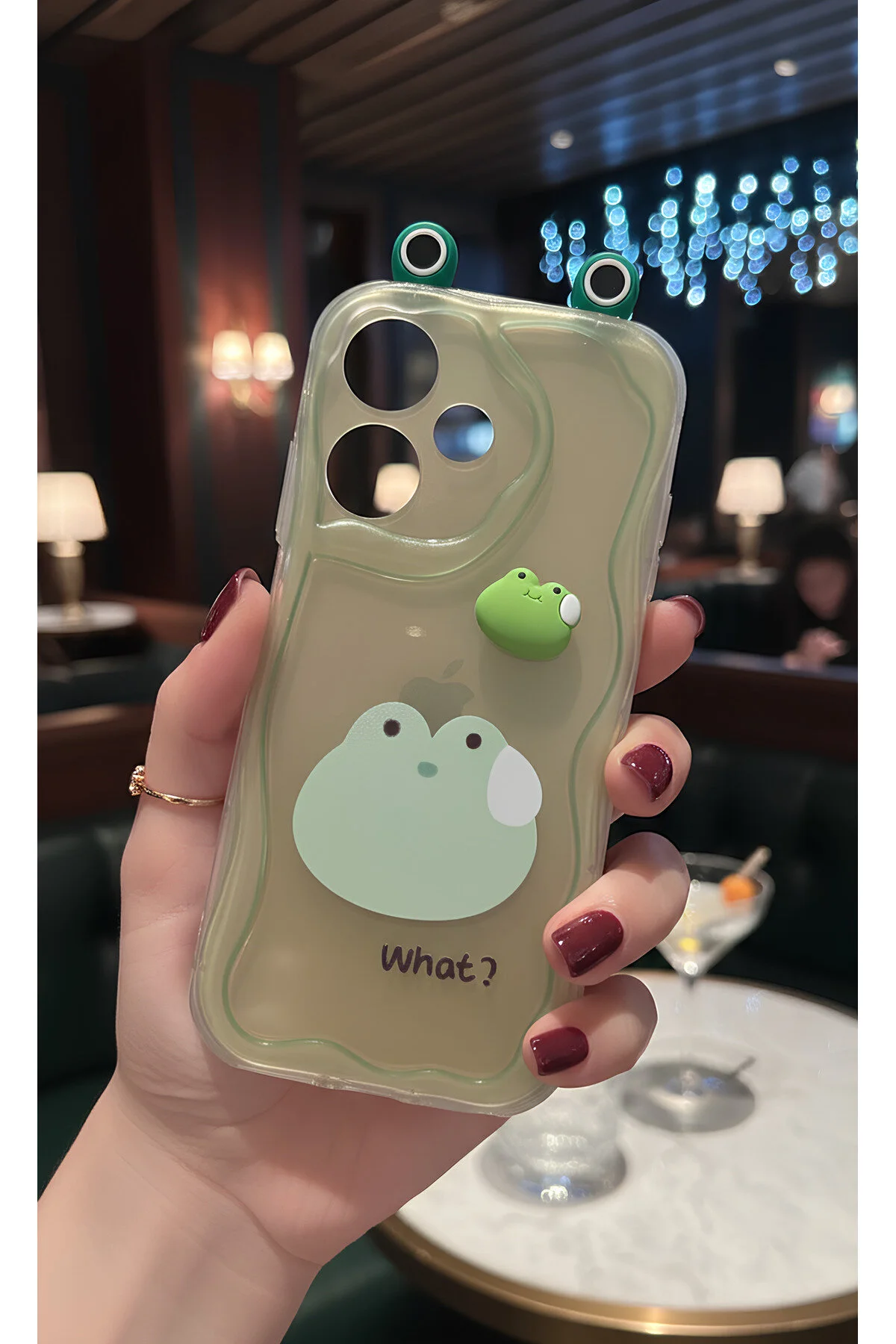 İnfinix Hot 30i İçin Uyumlu 3D Gözlü Sevimli Yeşil Kurbağa Tasarımlı Dalgalı Telefon Kılıfı