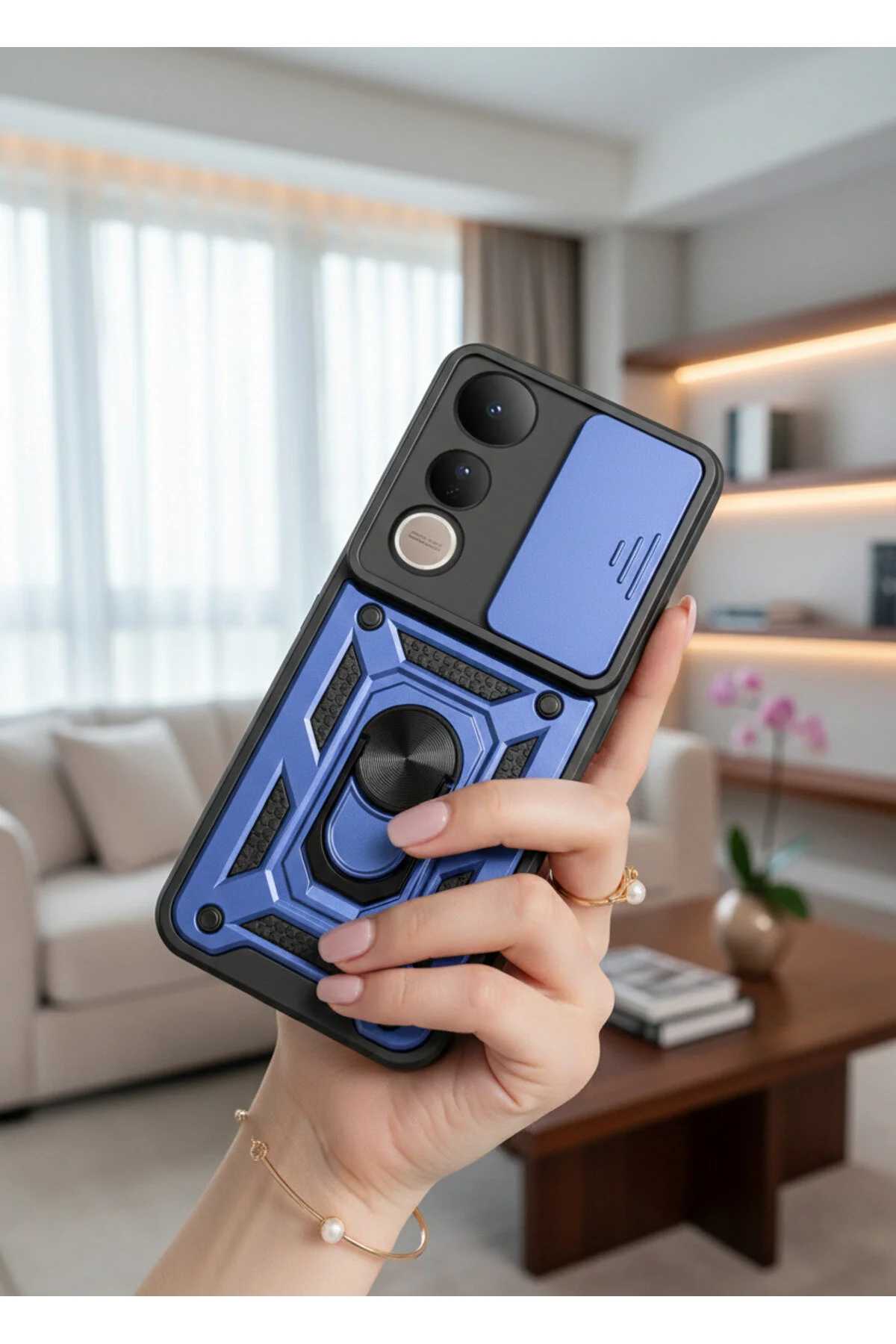 Vivo V50 Lite 4G Kılıf Yüzüklü Stand Olabilen Kamera Korumalı Magnetic Tpu Tank Kapak