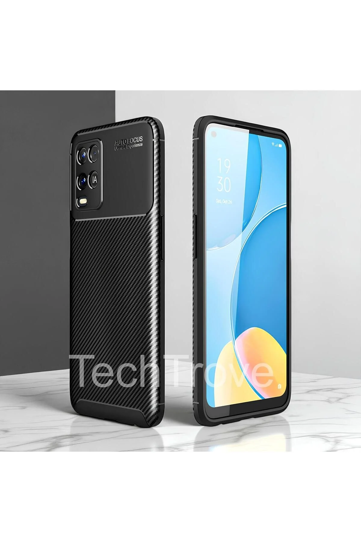 Oppo A54 4G Kılıf Kamera Korumalı Darbe Emici Karbon Fiber Desenli Renk Atmaz Silikon Kapak