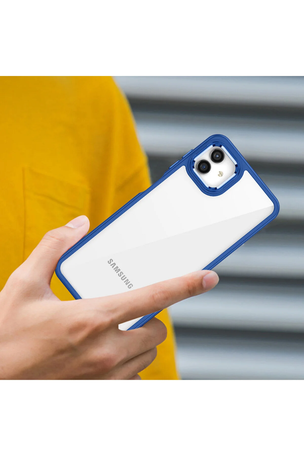 Galaxy A04 Uyumlu Kılıf Arkası Şeffaf Renkli Kenarlı Silikon Kapak