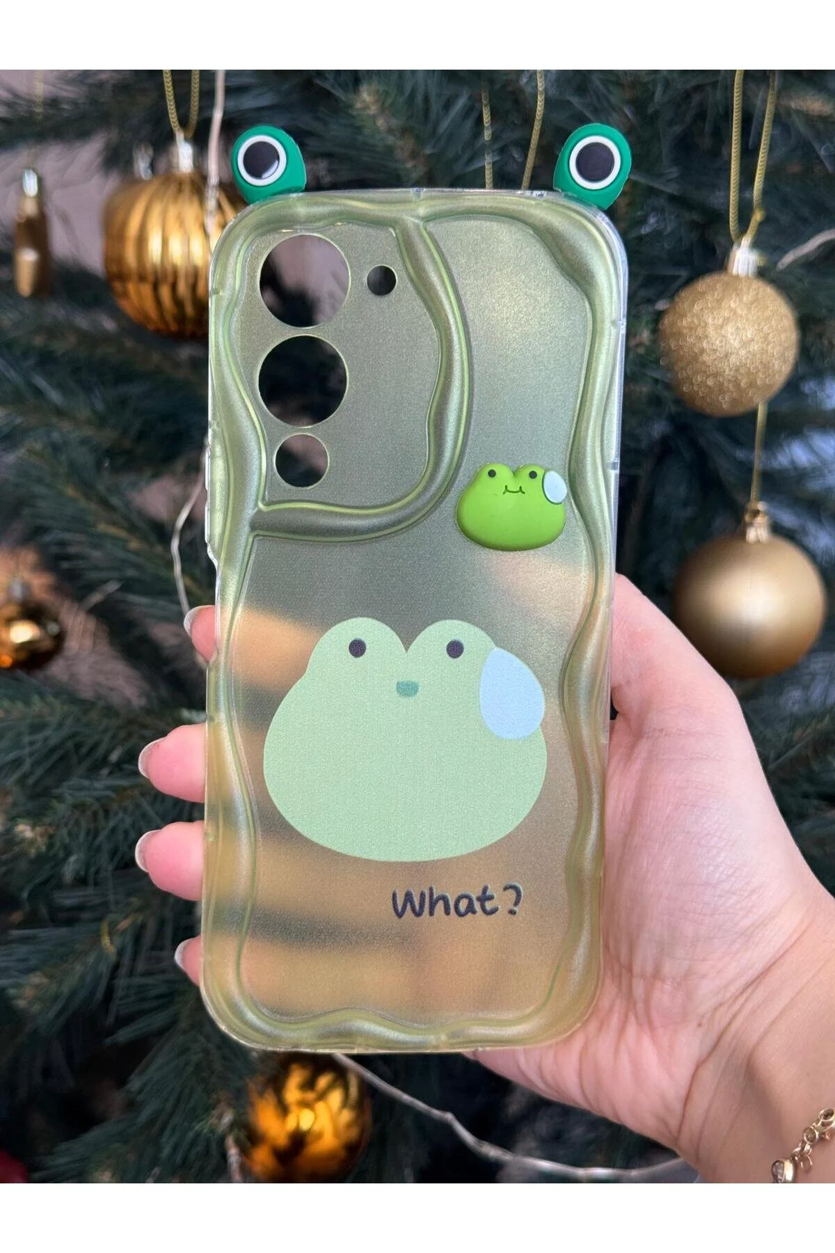 Vivo Y29S İçin Uyumlu 3D Gözlü Sevimli Yeşil Kurbağa Tasarımlı Dalgalı Telefon Kılıfı