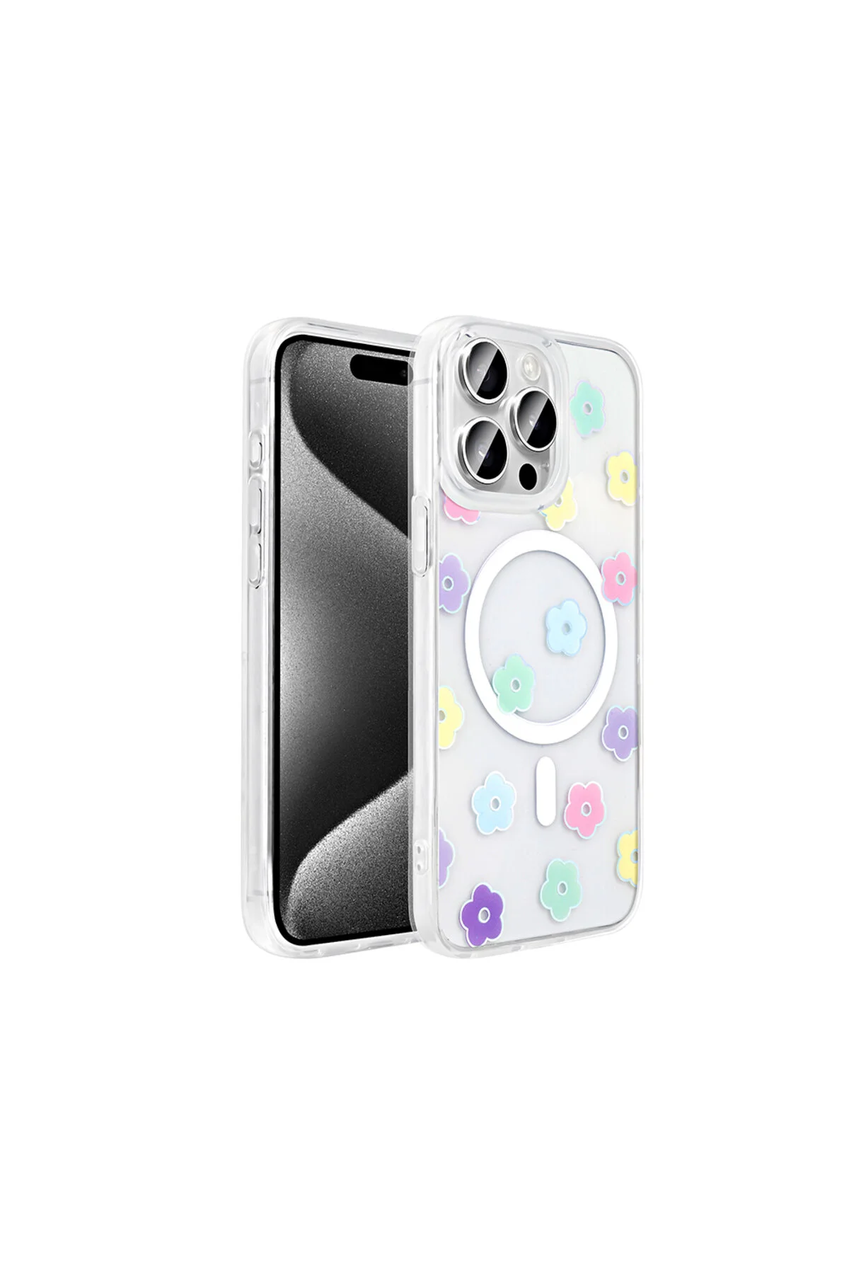 iPhone 15 Pro Max Kılıf M-Safe Şarj Özellikli Şeffaf Zore Folk Sert Kapak
