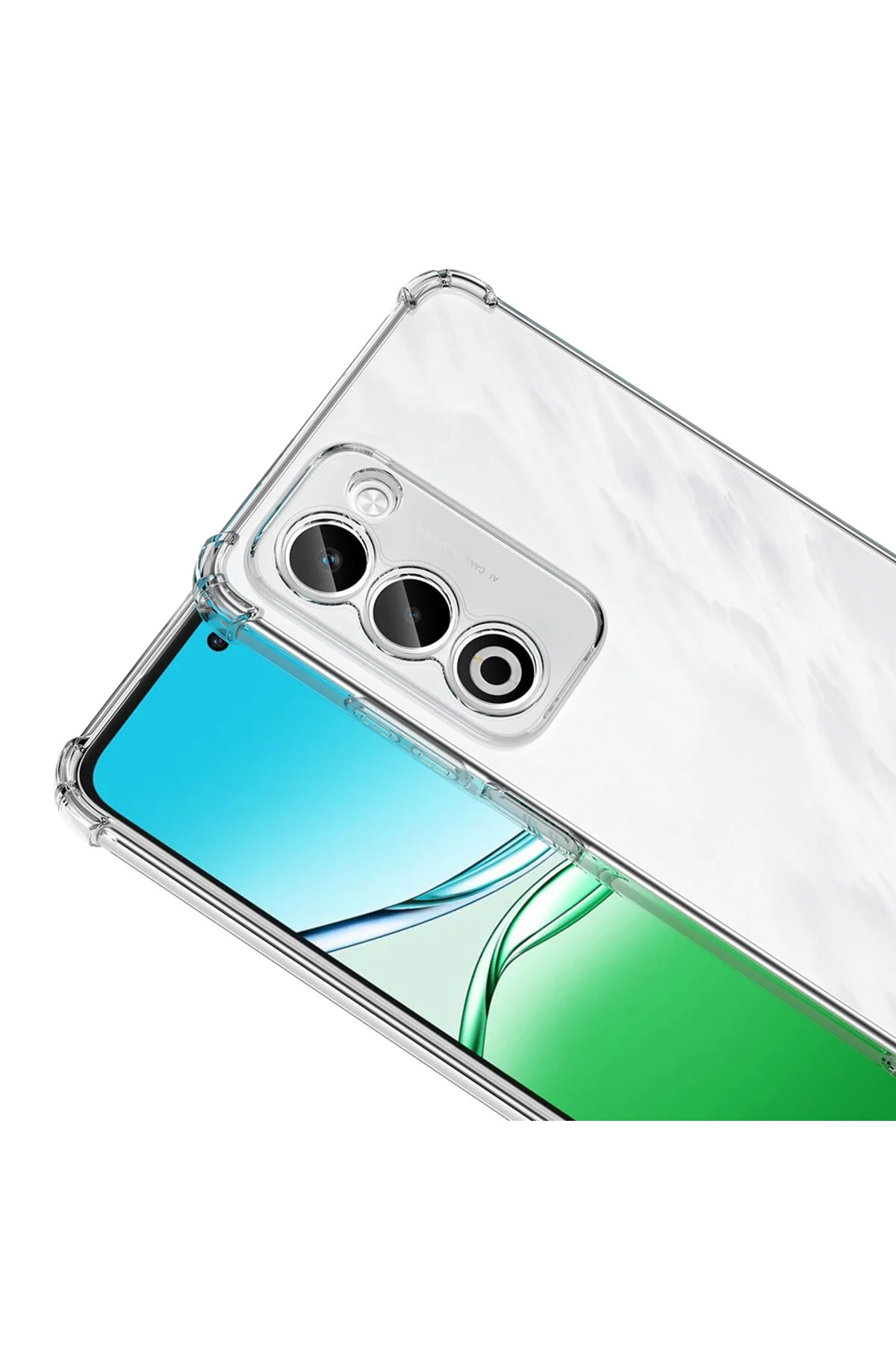 Oppo A5 Uyumlu Şeffaf Tasarımlı Köşe Korumalı Silikon Kılıf