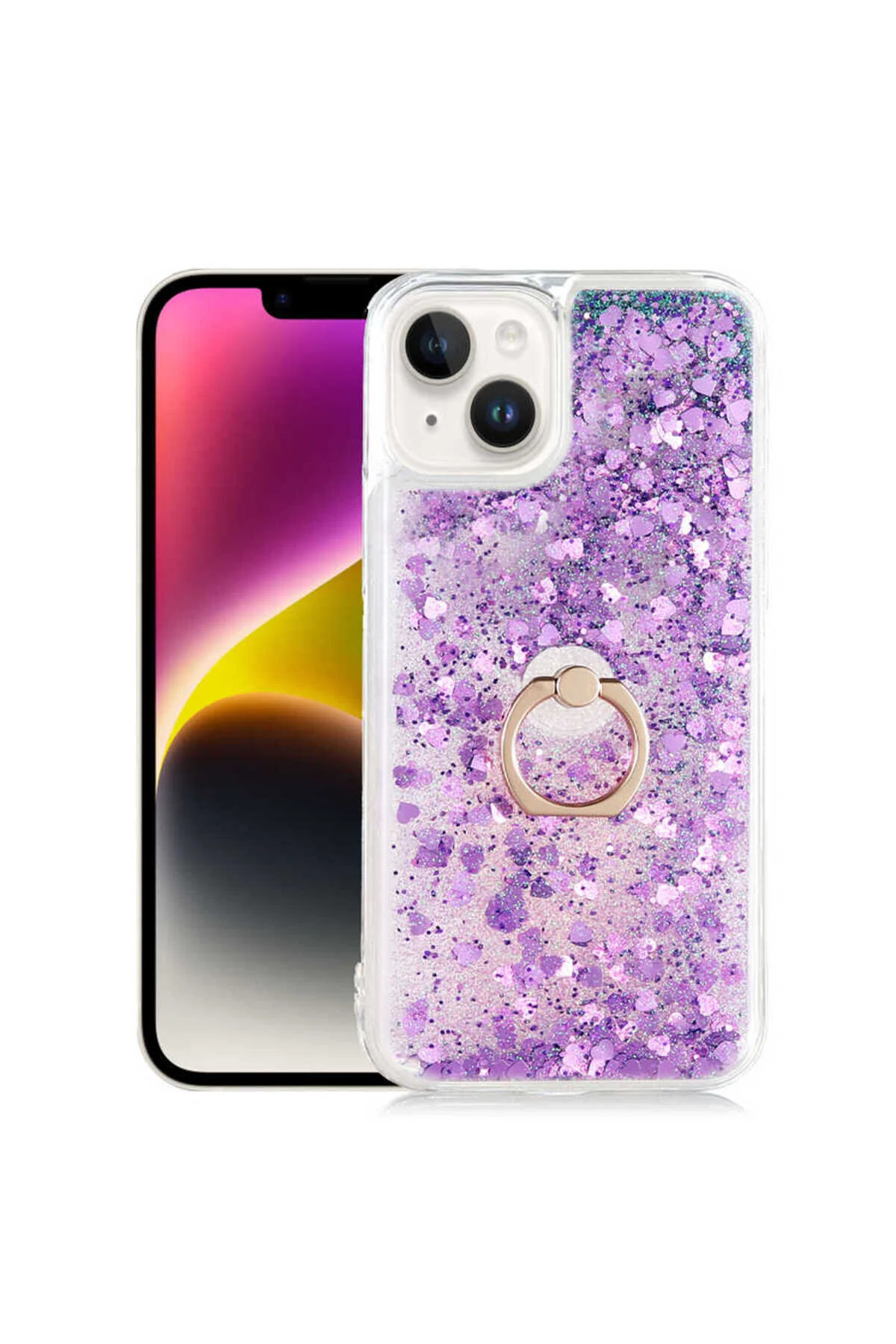 Apple iPhone 14 Plus Uyumlu Akışkan Simli Sıvılı Yüzüklü Parlayan Tasarımlı Kılıf