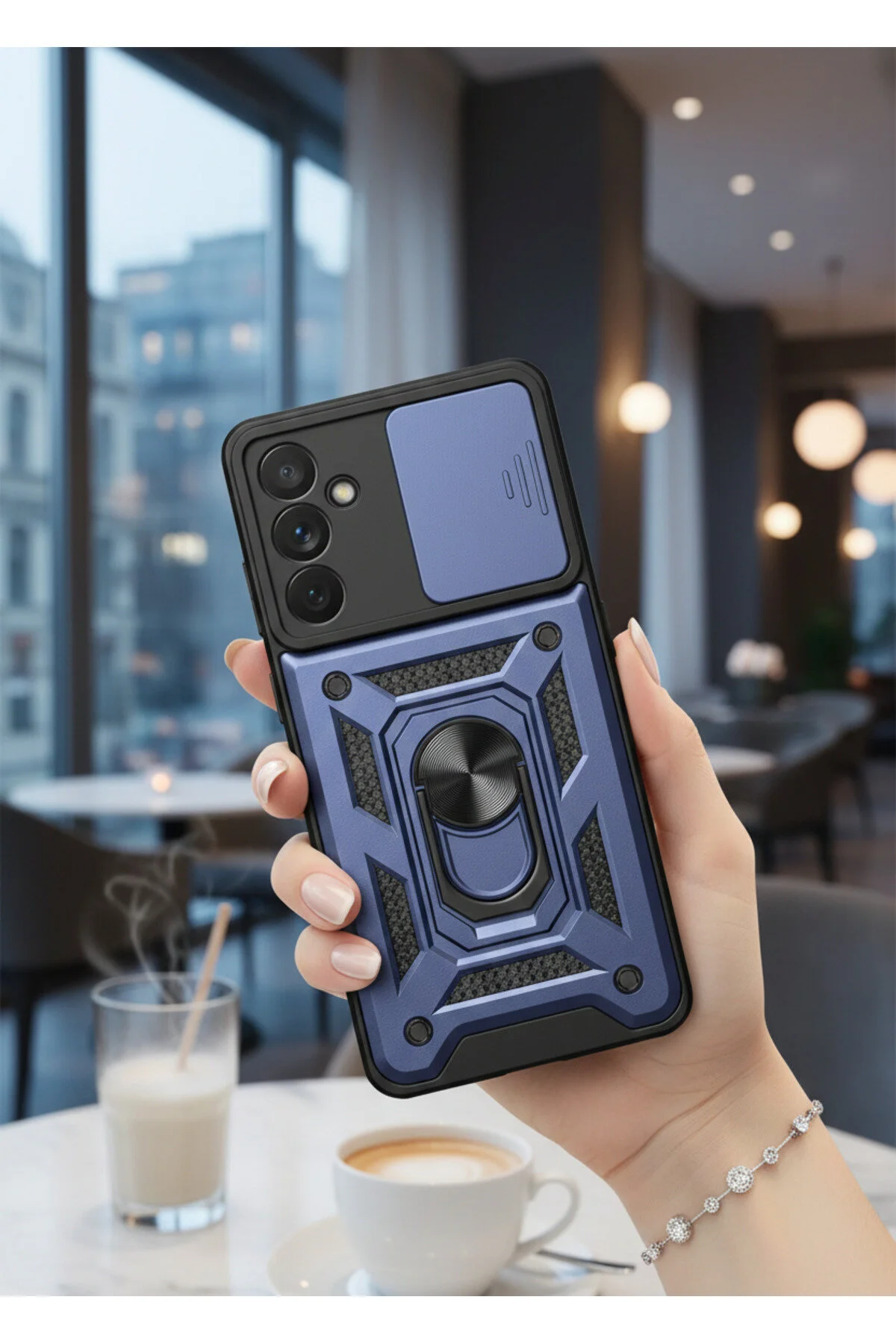 Galaxy A55 Uyumlu Kızaklı Kamera Korumalı Standlı Tank Kılıf