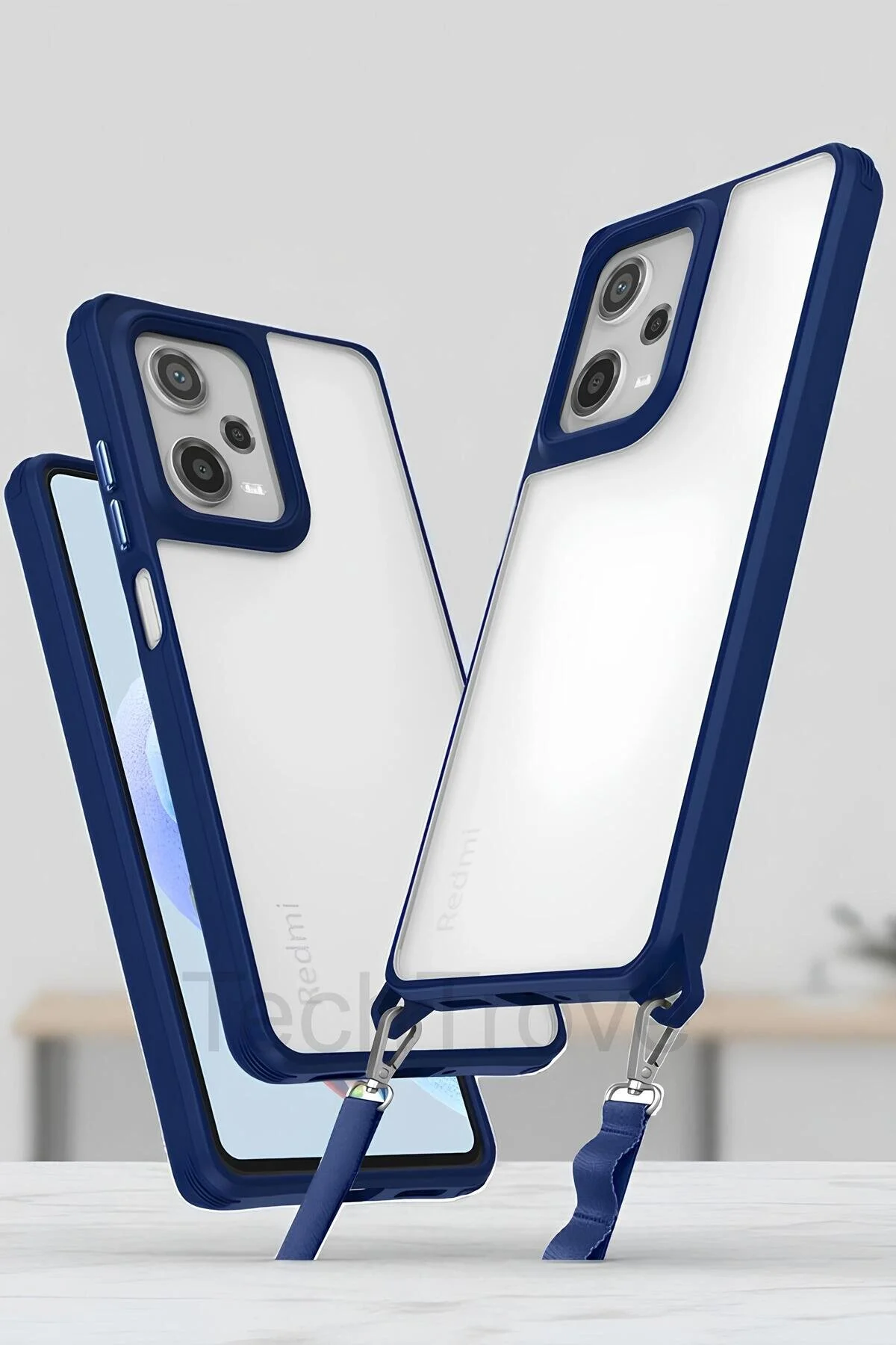 Xiaomi Redmi Note 12 Pro 5G Kılıf Kamera Korumalı Şeffaf Arka Yüzeyli Askı Aparatlı Kapak