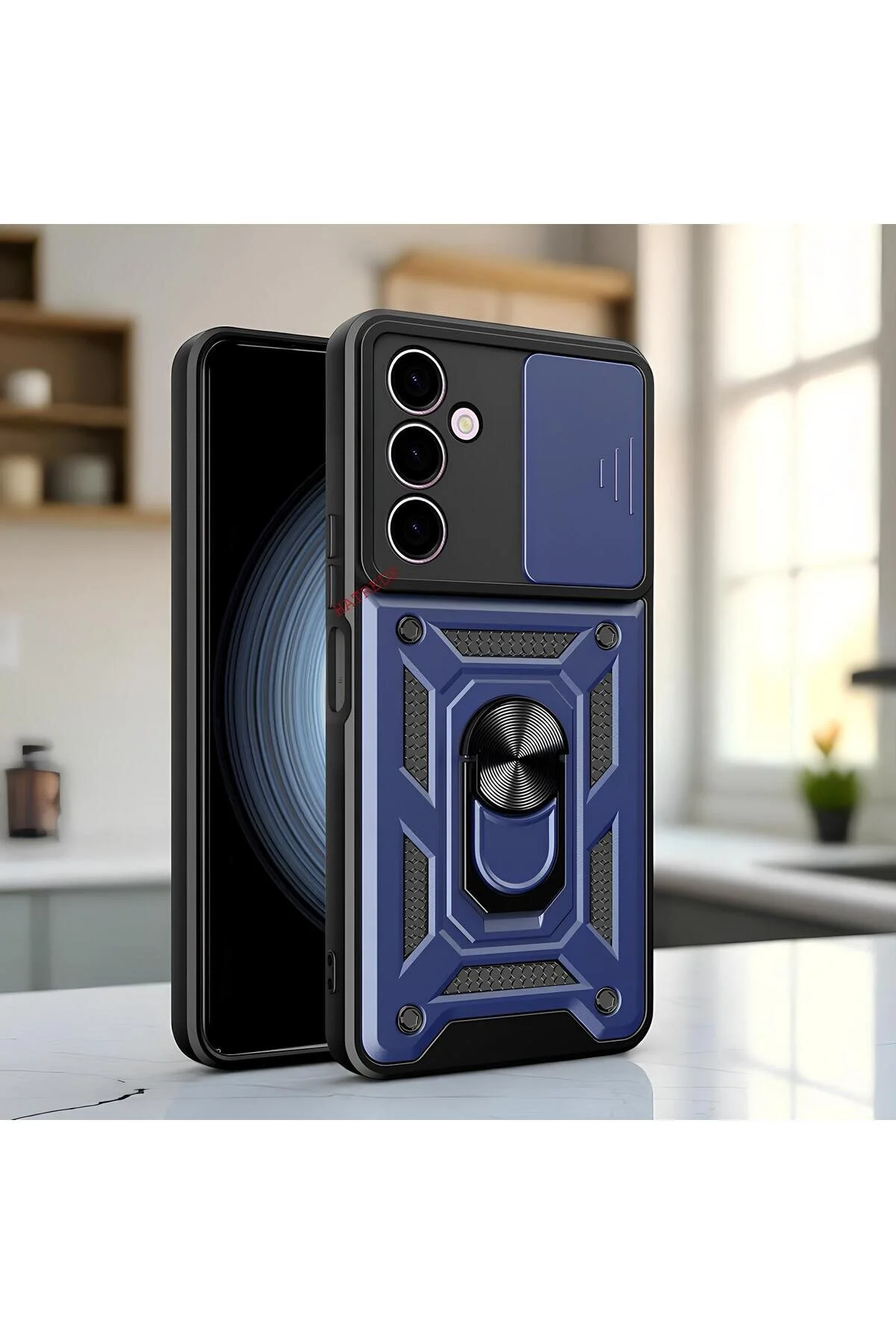 Samsung Galaxy A24 Kılıf Magnetik Standlı Sürgülü Kamera Korumalı TPU Tank Kapak