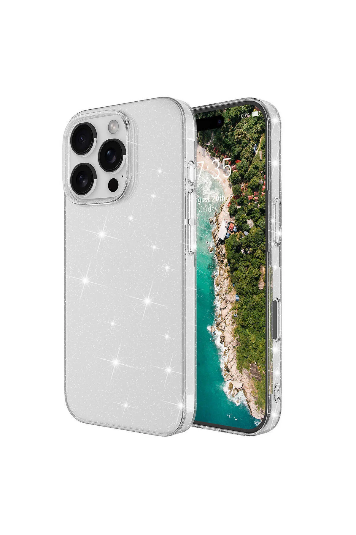 Apple iPhone 16 Pro Max Uyumlu Parıldayan Simli Şeffaf Sararma Yapmaz Kapak