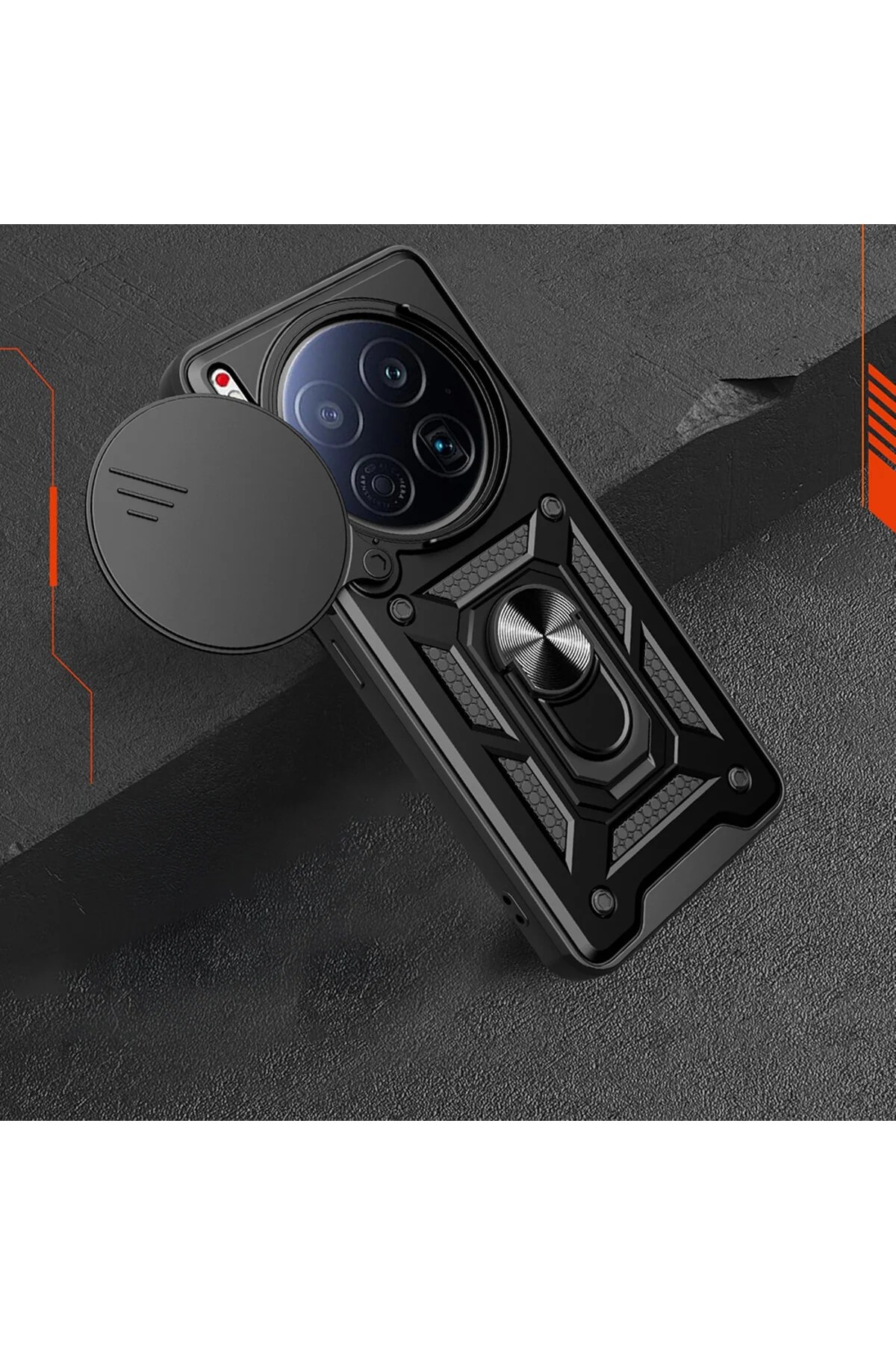 Tecno Camon 40 Premier 5G Kılıf Magnetik Standlı Sürgülü Kamera Korumalı TPU Tank Kapak