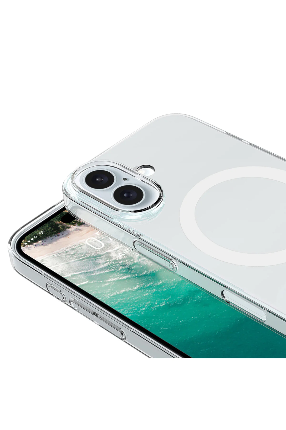 iPhone 16 İçin Uyumlu Kamera Korumalı M-Safe Şarj Özellikli Şeffaf Sert PC Kapak