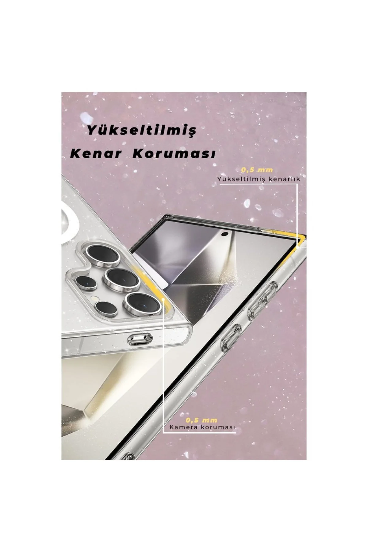 Samsung Galaxy S23 Uyumlu Renkli MagneticSafe Parlayan Simli A+ Kalite Silikon Kapak - Şeffaf