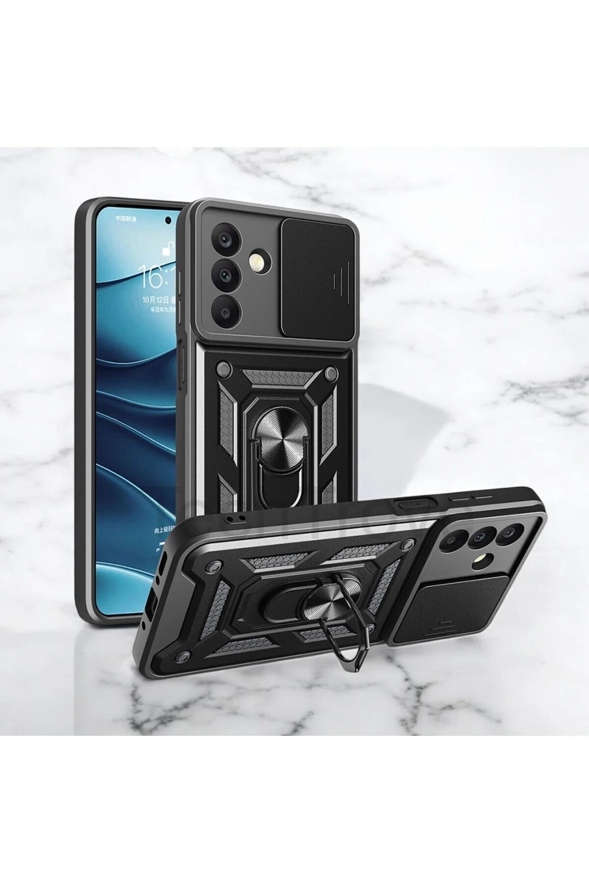 Samsung Galaxy A17 Kılıf Yüzüklü Stand Olabilen Kamera Korumalı Magnetic Tpu Tank Kapak