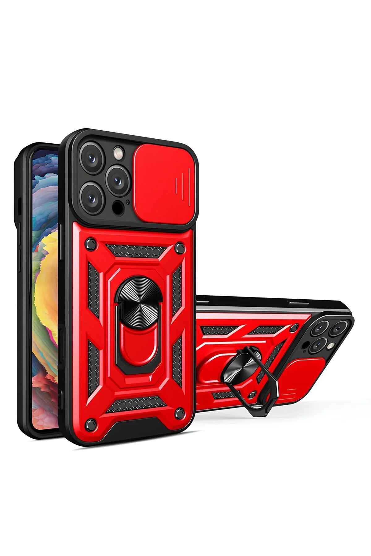 iPhone 12 Pro Max Kılıf Sürgülü Kamera Korumalı Yüzüklü Stand Olabilen Magnetic Tpu Tank Kapak