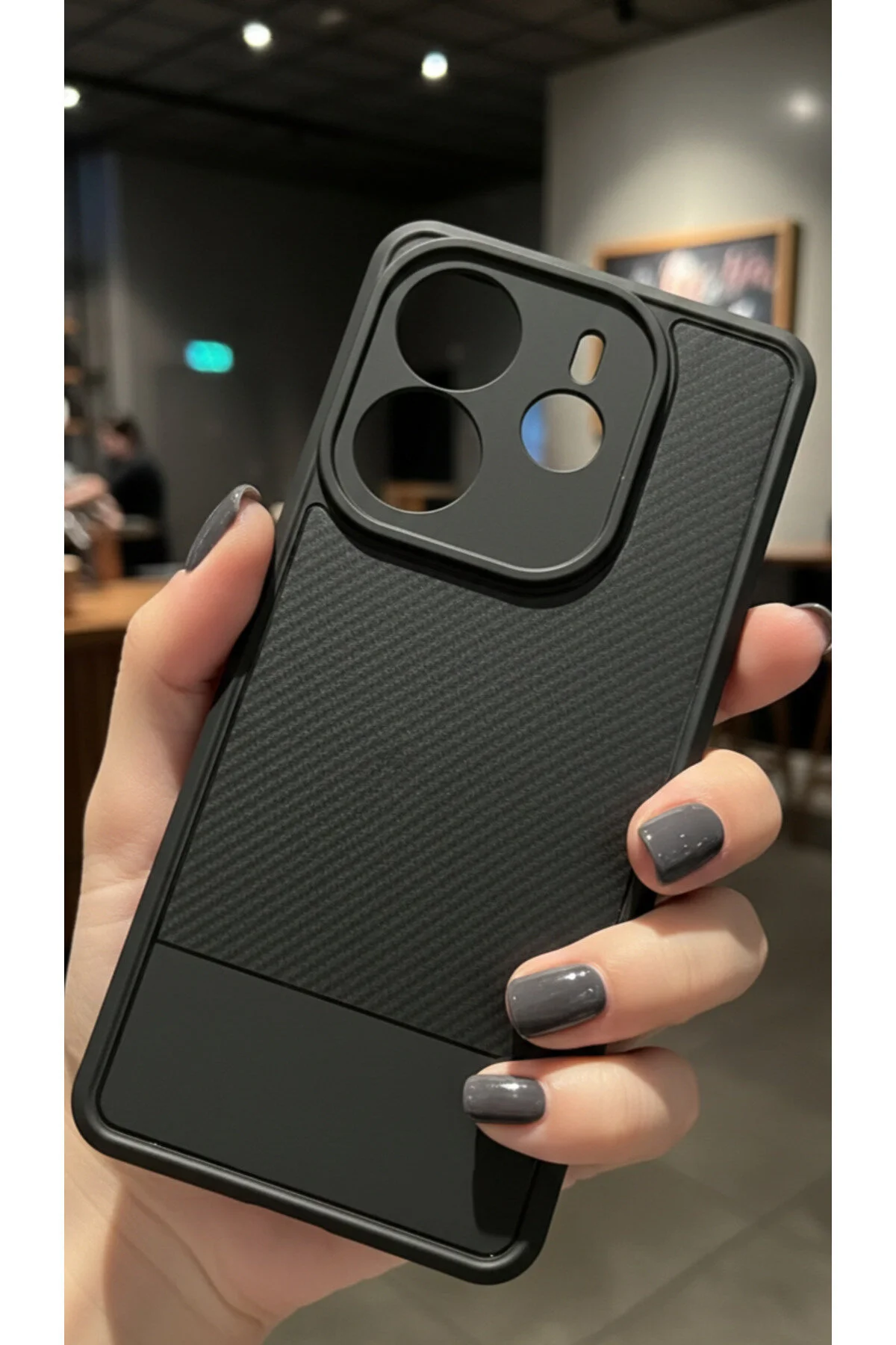 Xiaomi Redmi Note 14 4G İçin Uyumlu Premium Karbon Fiber Desenli Darbe Emici Siyah Telefon Kılıfı