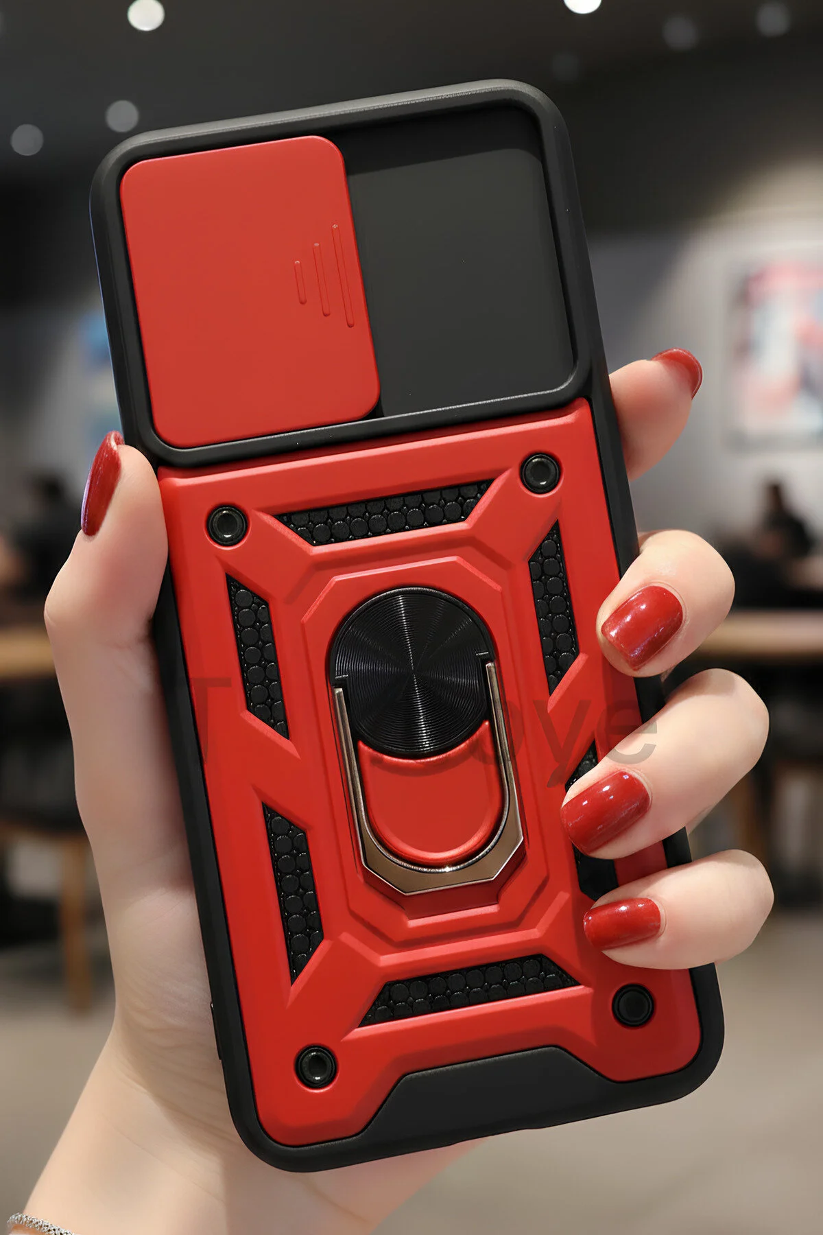 Realme 8 Kılıf Sürgülü Kamera Korumalı Yüzüklü Stand Olabilen Magnetic Tpu Tank Kapak