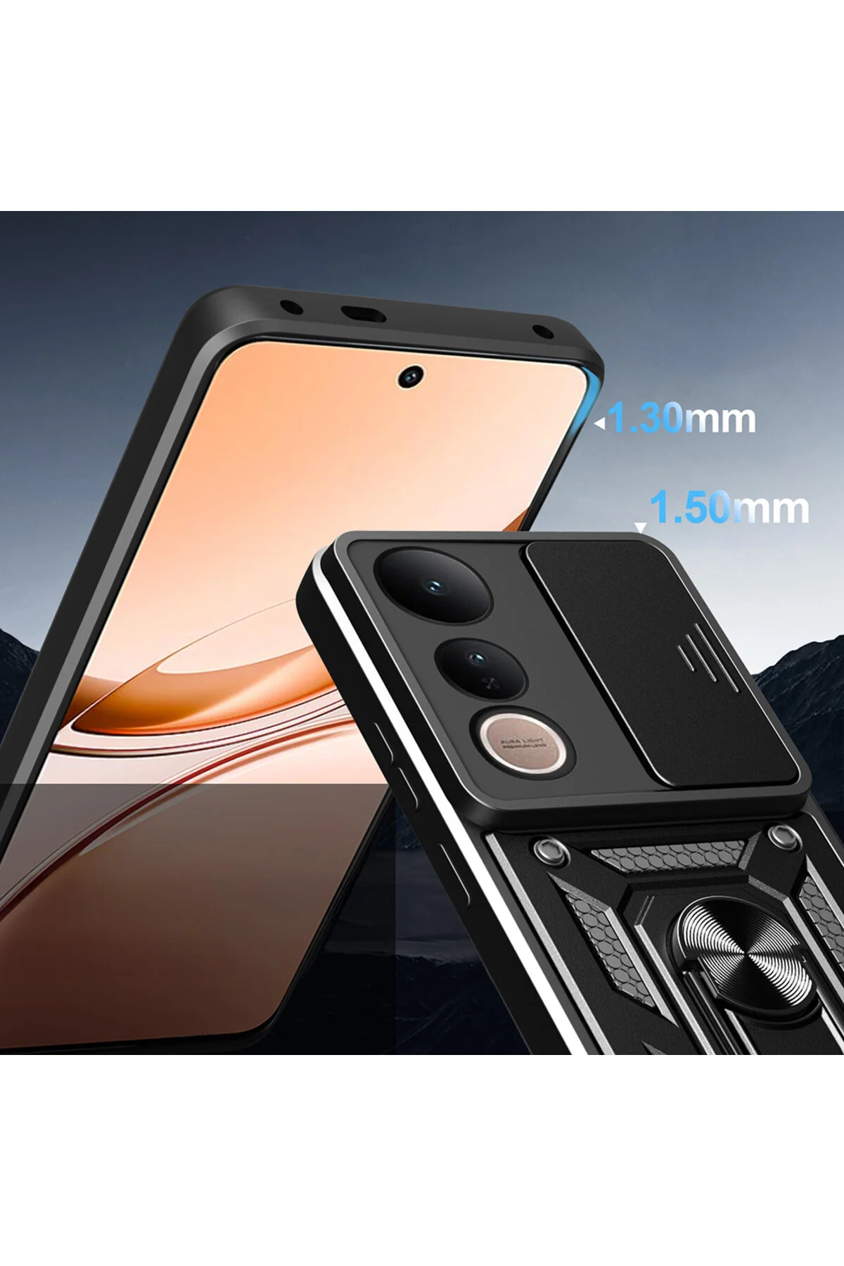 Vivo V50 Lite 4G Kılıf Yüzüklü Stand Olabilen Kamera Korumalı Magnetic Tpu Tank Kapak