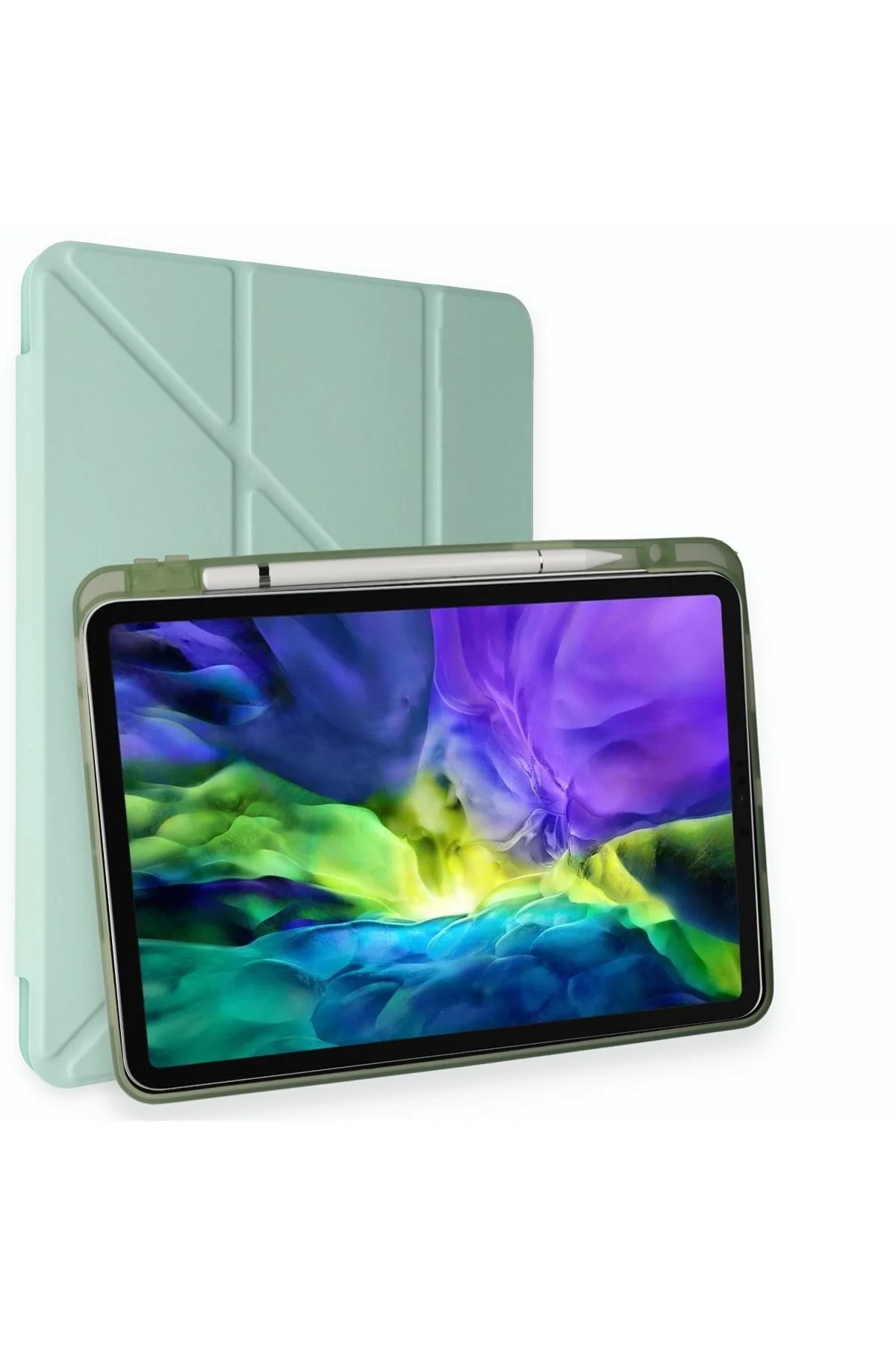 iPad Air 4 10.9 Uyumlu Kılıf Kalem Bölmeli Uyku Modlu Smart Case - Açık Yeşil