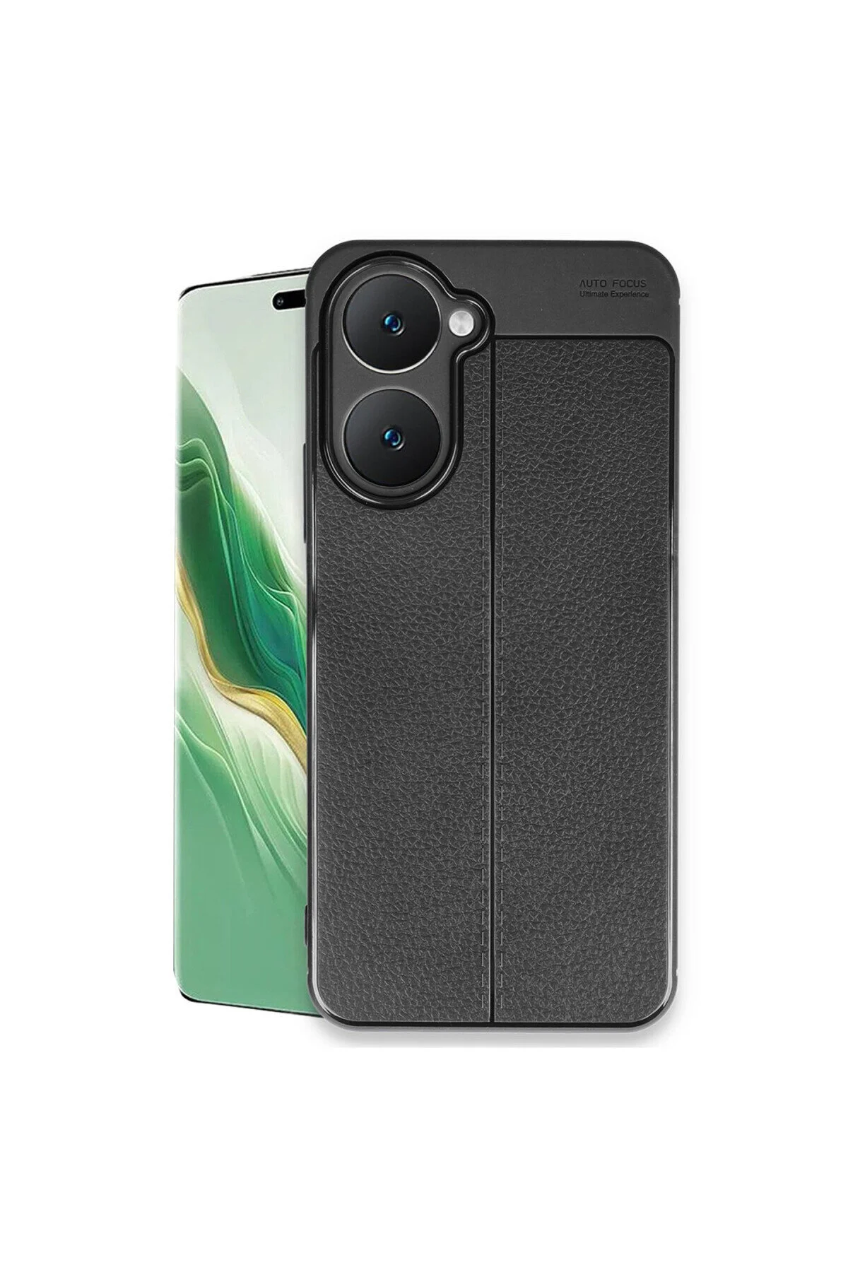 Vivo Y18 İçin Uyumlu Deri Tasarımlı Elde Kaymaz Korumalı Silikon Kılıf