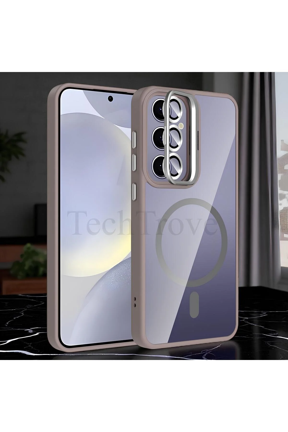 Samsung Galaxy S25 Plus Kılıf Standlı ve Kamera Lens Hediyeli Wireless Şarj Özellikli Kapak