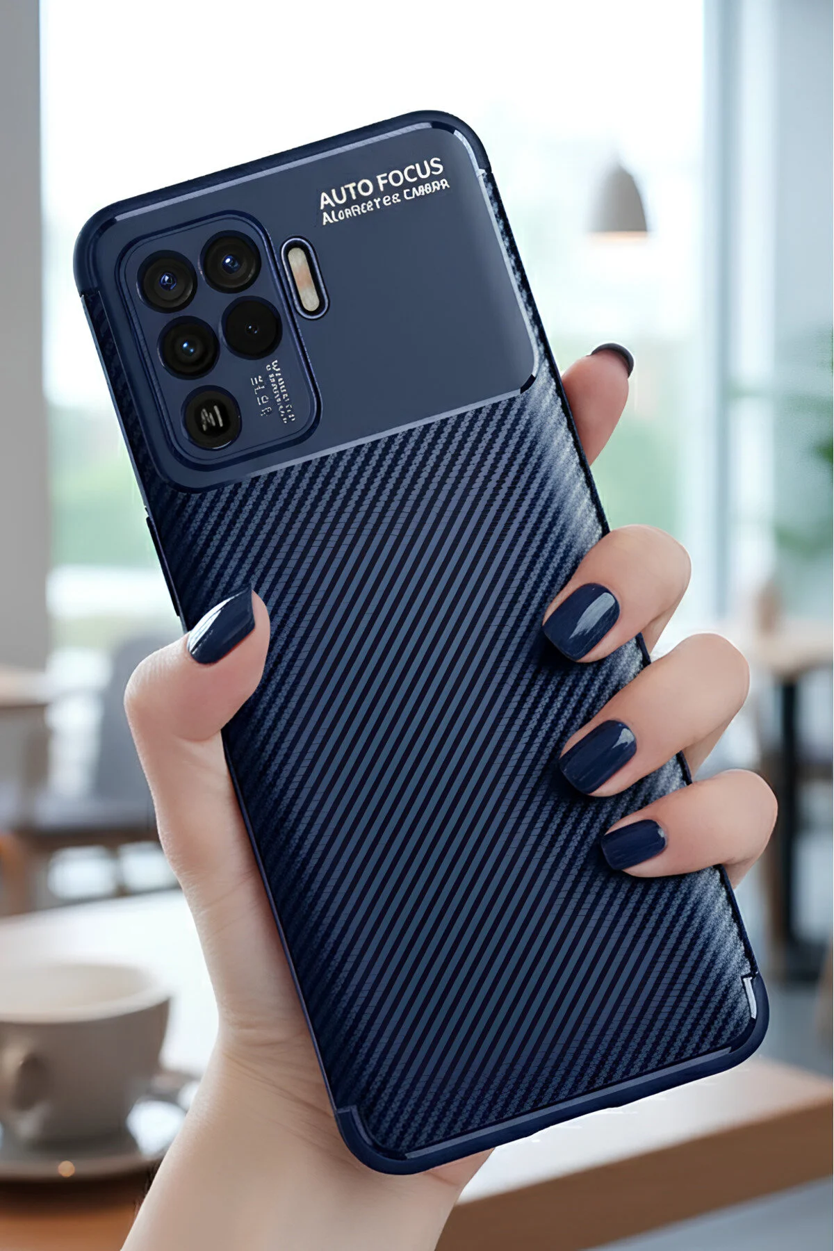 Oppo Reno 5 Lite Kılıf Kamera Korumalı Darbe Emici Karbon Fiber Desenli Kapak