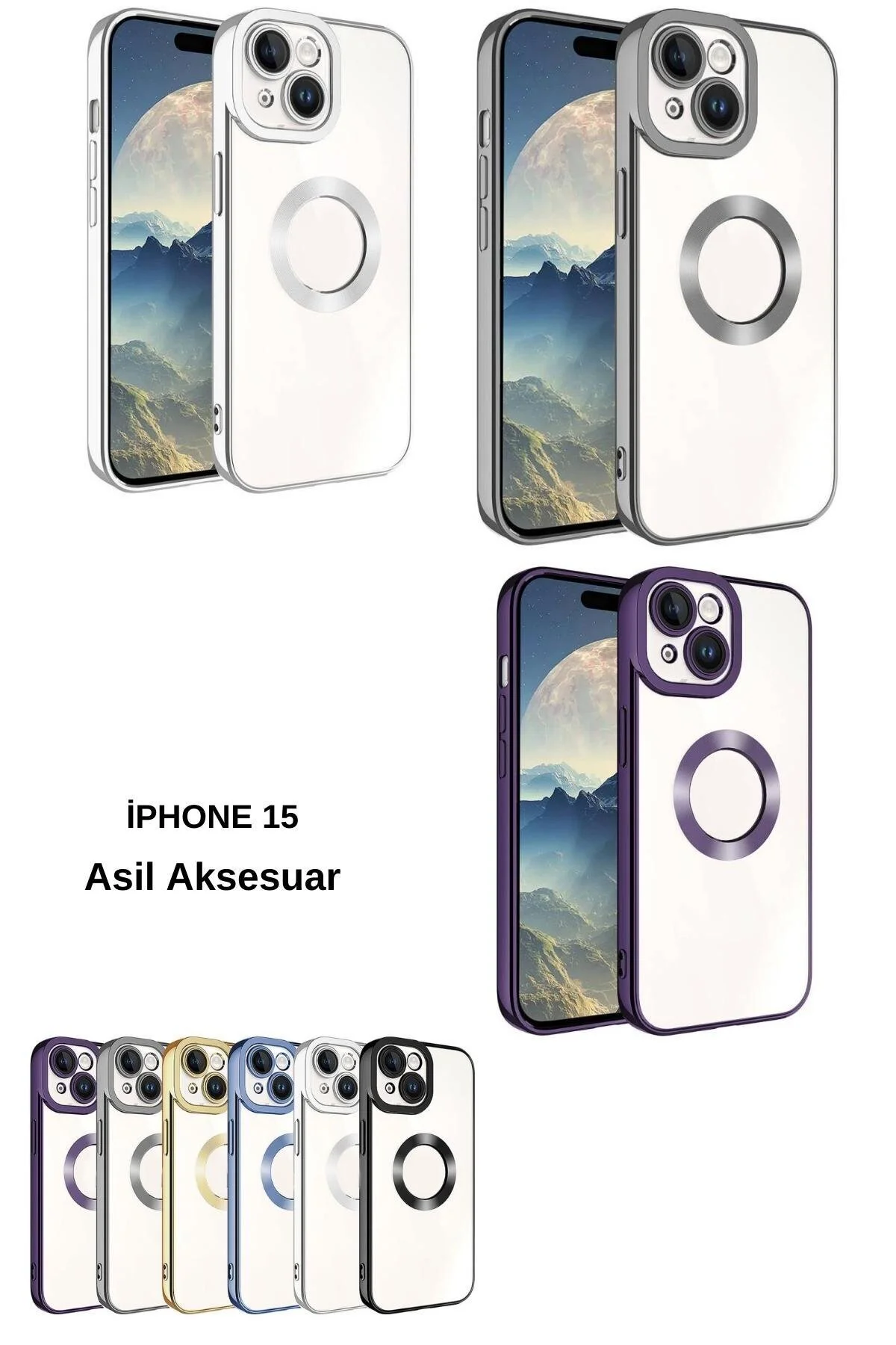 Apple Iphone 15 Uyumlu Renkli Detaylı Kamera Korumalı Logo Kısmı Açık Korumalı Kılıf
