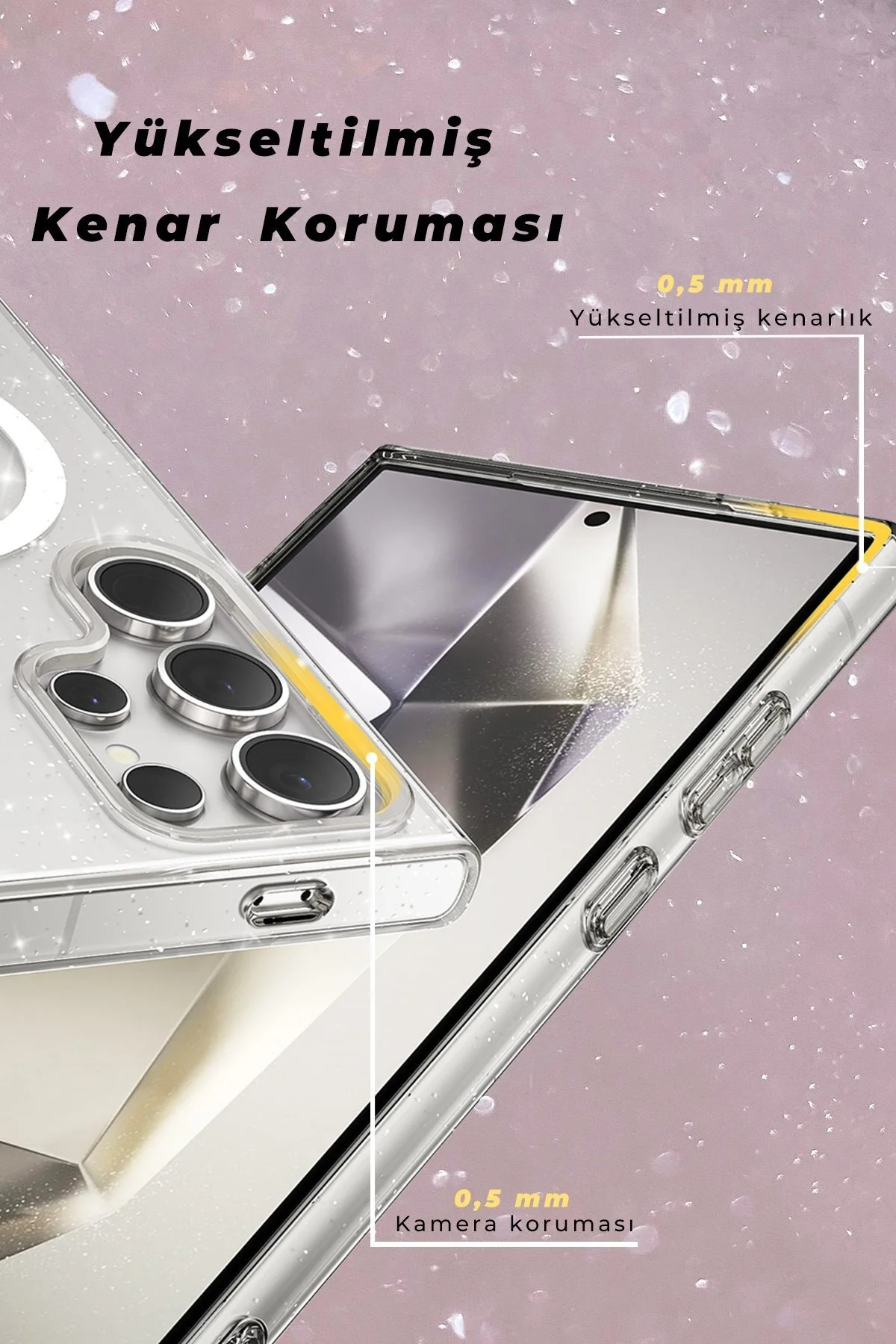 Samsung Galaxy S23 Ultra Uyumlu Renkli MagneticSafe Parlayan Simli A+ Kalite Silikon Kapak - Siyah