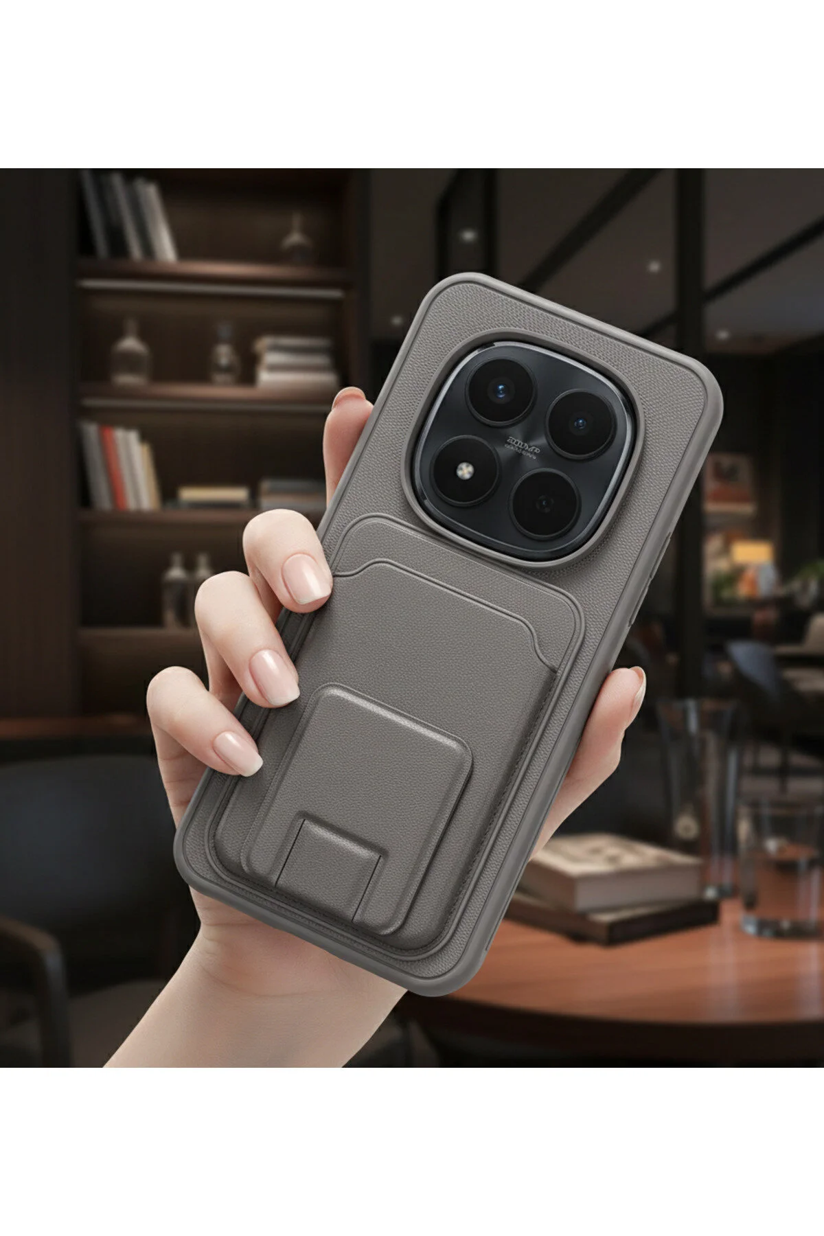 Redmi Note 15 Pro 5G İçin Uyumlu TPU Korumalı Kart Bölmeli Deri Dokulu Kılıf