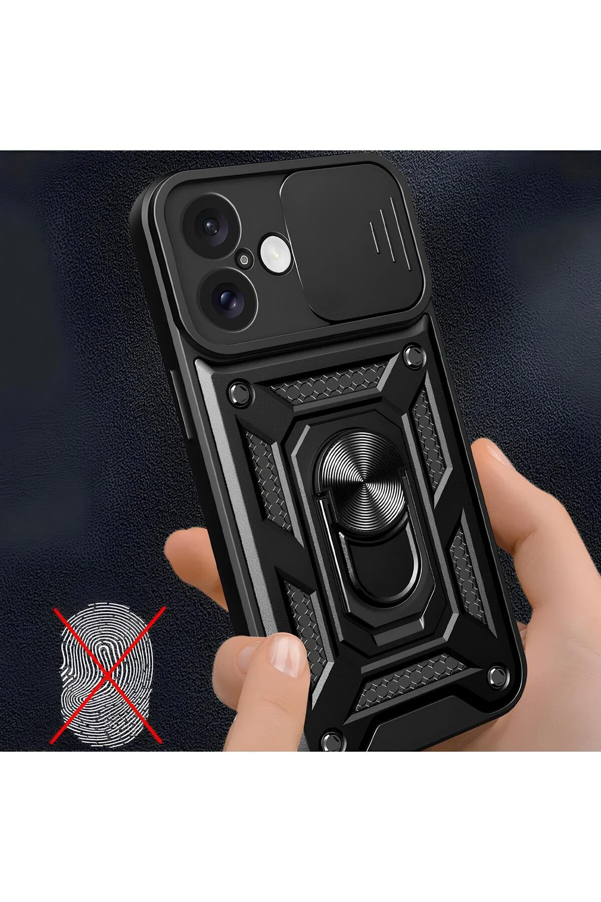 iPhone 12 Mini Kılıf Sürgülü Kamera Korumalı Yüzüklü Stand Olabilen Magnetic Tpu Tank Kapak