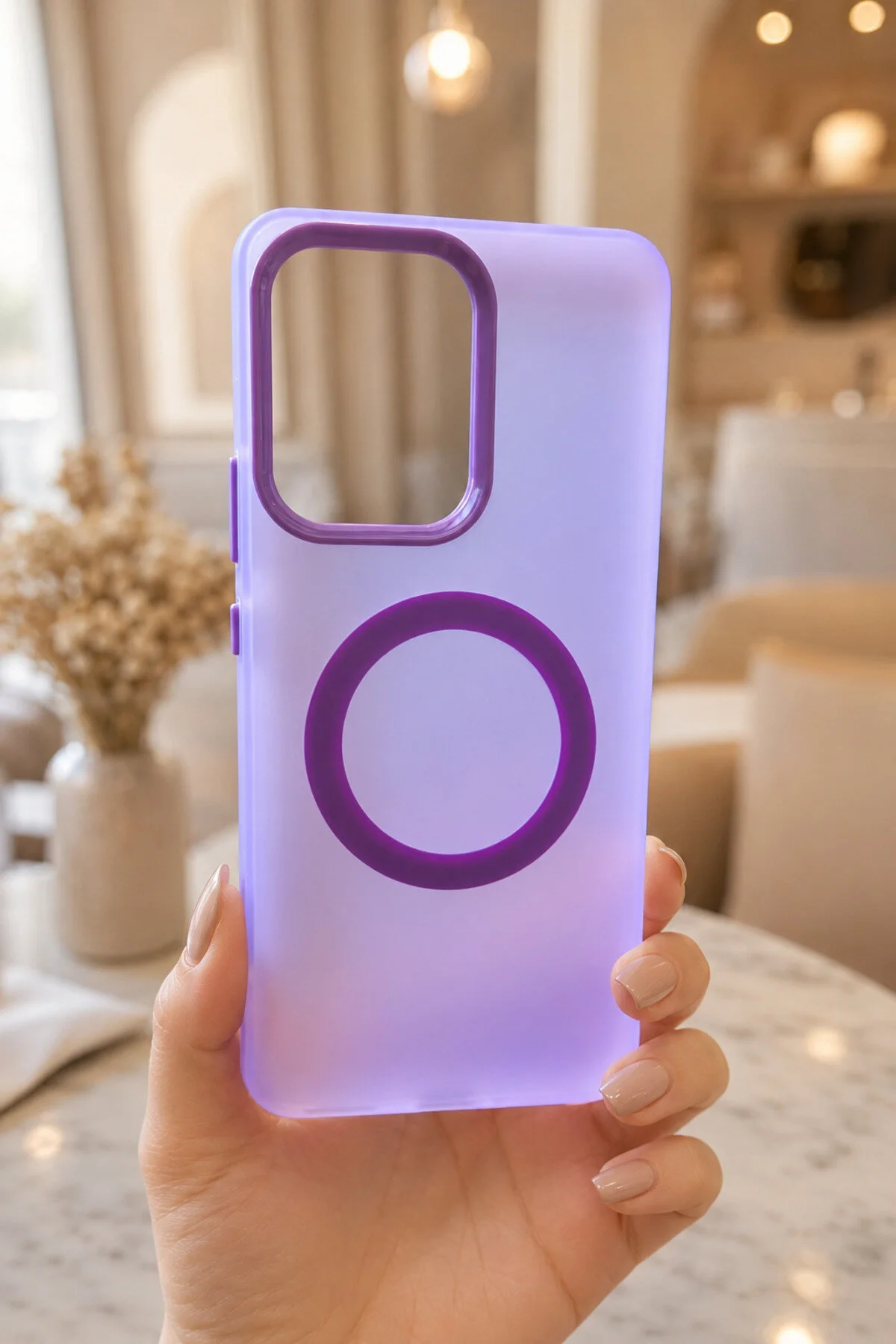 Oppo Reno 13 F MagSafe Uyumlu Buzlu Mat Kamera Korumalı İnce Silikon Kılıf - Mor