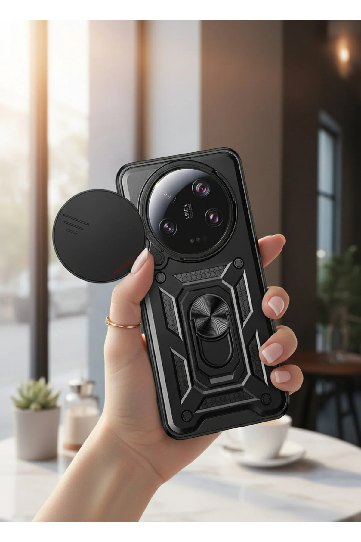 Xiaomi Mi 13 Ultra Kılıf Magnetik Standlı Sürgülü Kamera Korumalı TPU Tank Kapak