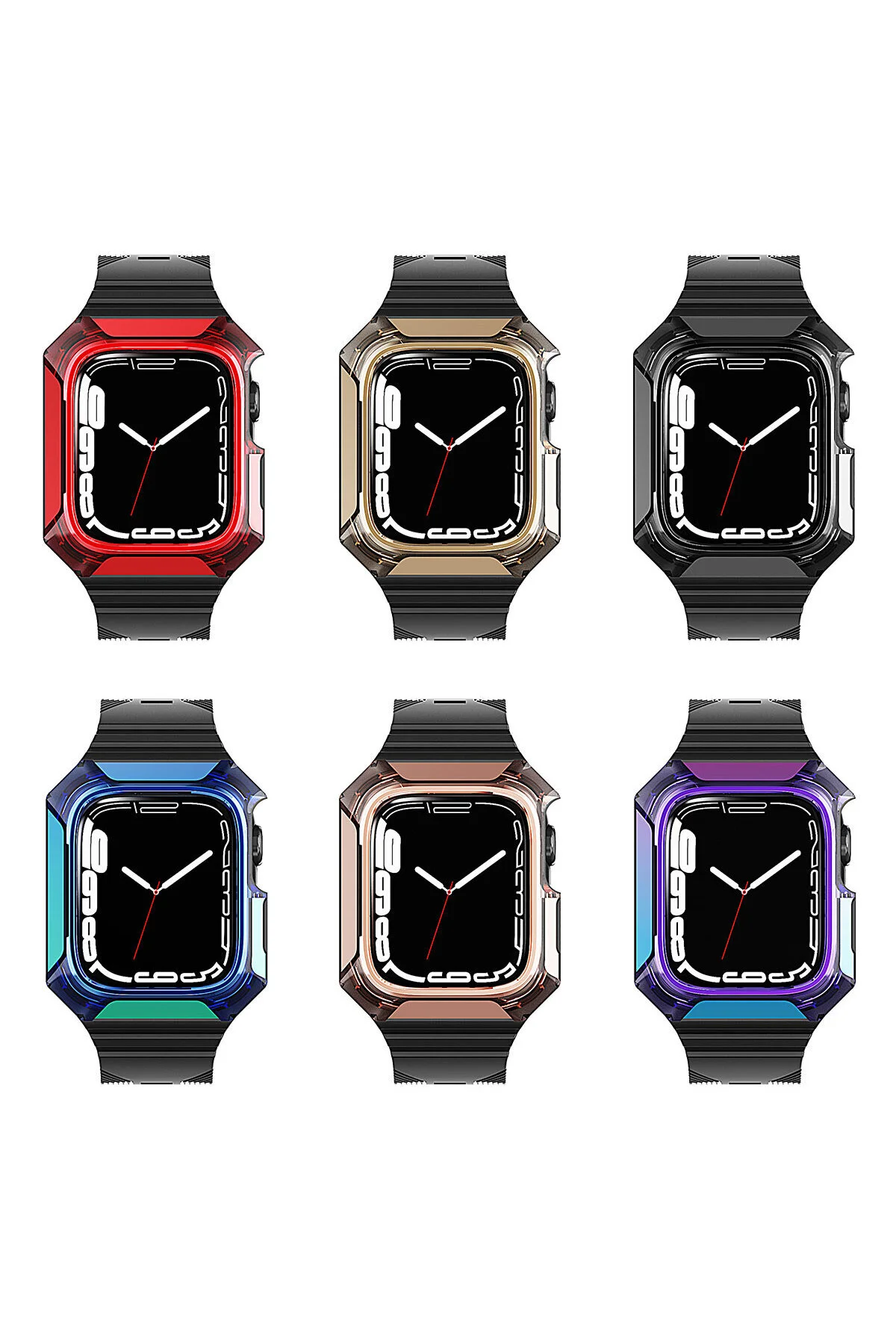 Watch 7 41mm İçin Uyumlu Sert PC Kasa Koruyuculu Silikon Kordon